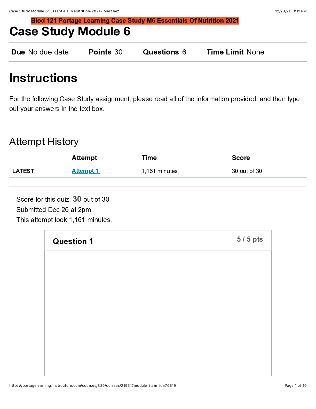 Preview image for Biod 121 Portage Learning Case Study M6 Essentials Of Nutrition 2021