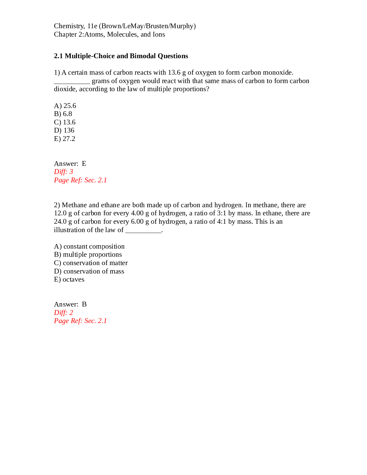 Preview of Springfield CollegeCHEM 205Ch02_Testbank