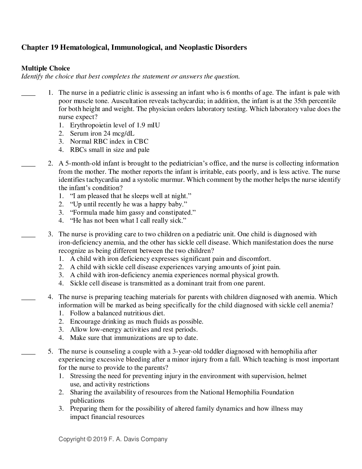 Preview image of Chapter 19 Hematological, Immunological, and Neoplastic Disorders document