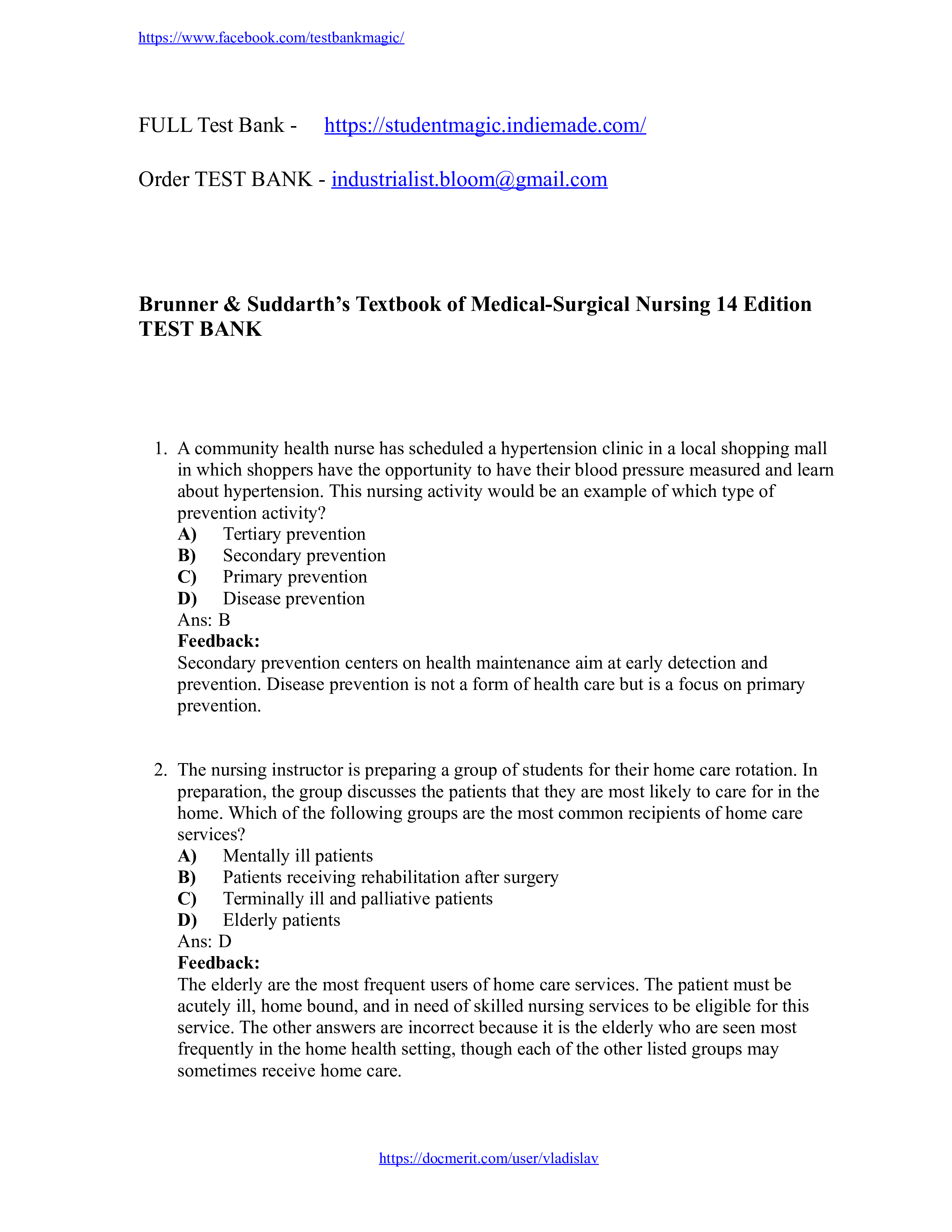 Preview of Med Surg test questions Community-Based Nursing Practice 100% Correct Answers, Download to