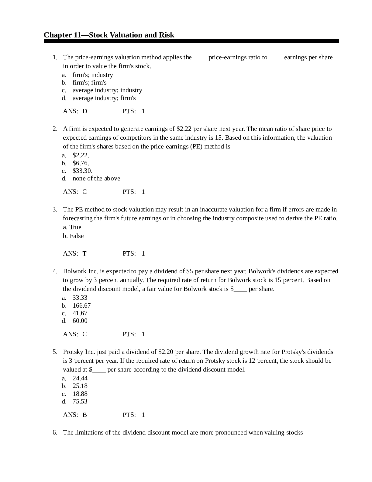 Preview image of ACCT 2011 Chapter 11—Stock Valuation and Risk document