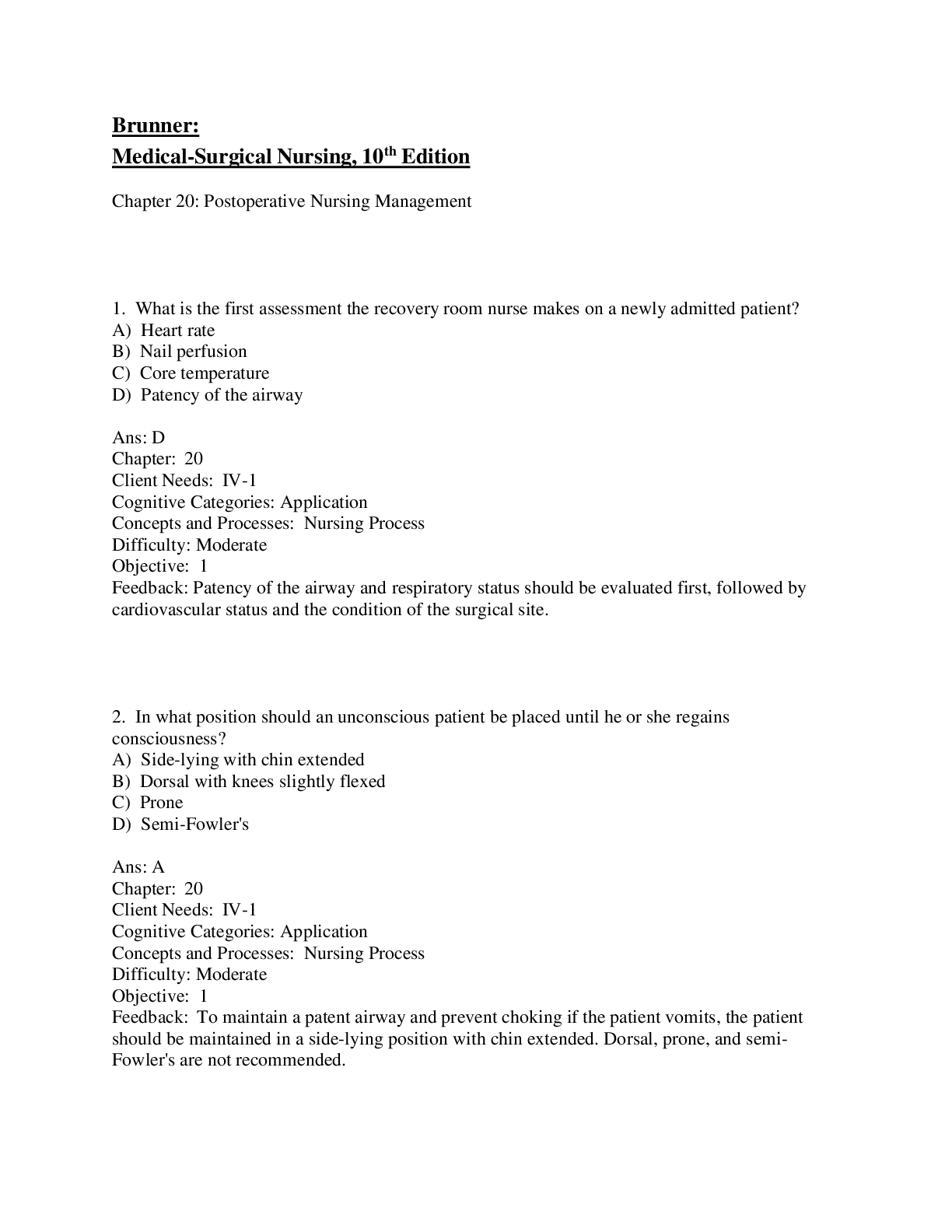 Preview image of Chapter 20- Postoperative Nursing Management document