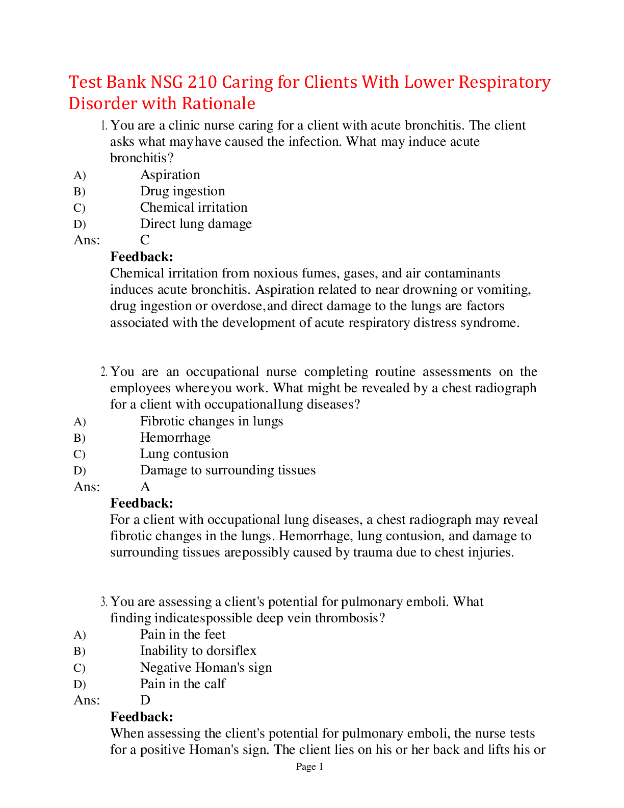 Preview image for Test Bank NSG 210 Caring for Clients With Lower Respiratory Disorder with Rationale,100% CORRECT