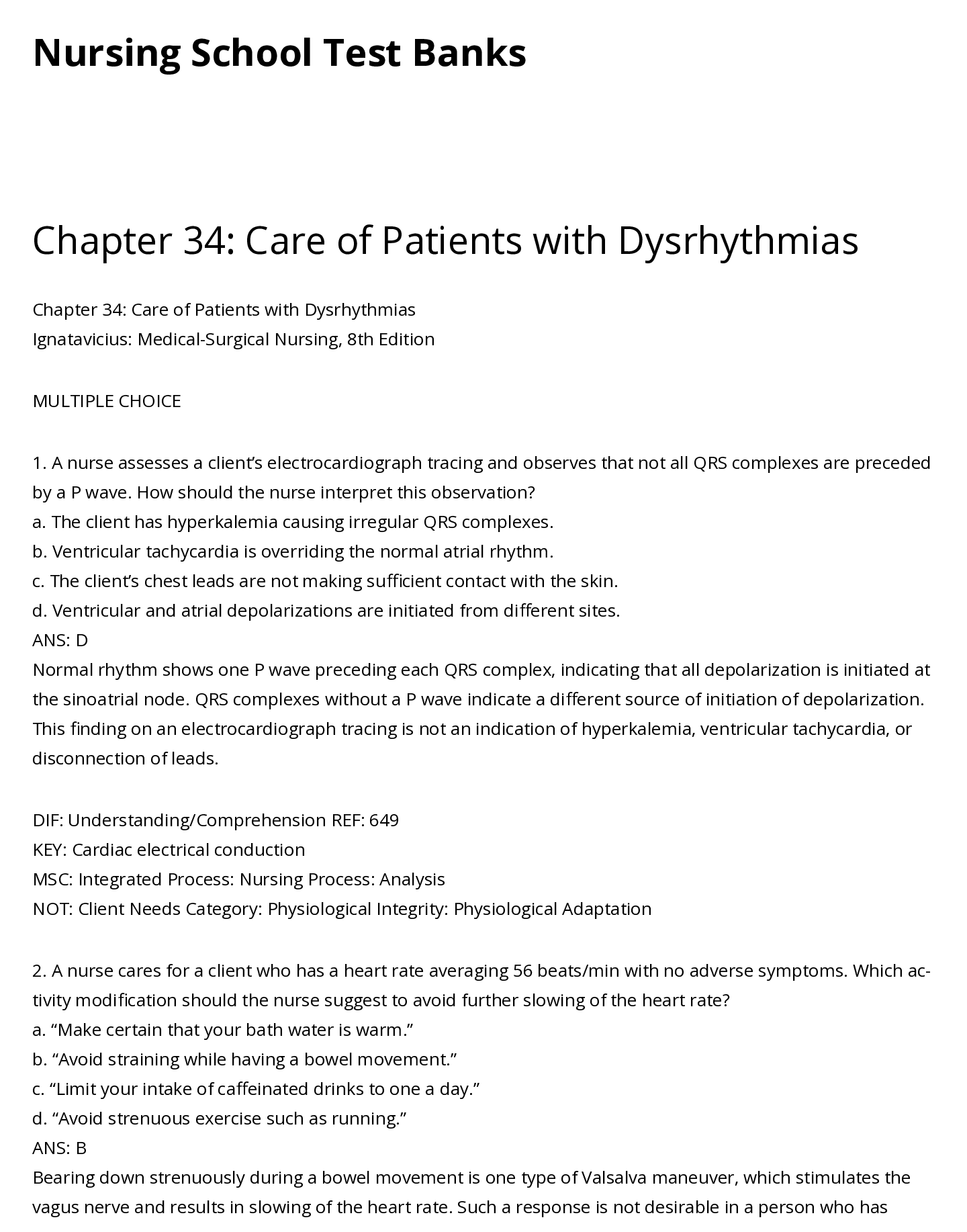 Preview of Milestone Chapter 34: Care of Patients with Dysrhythmias (Concepts for Interprofessional C