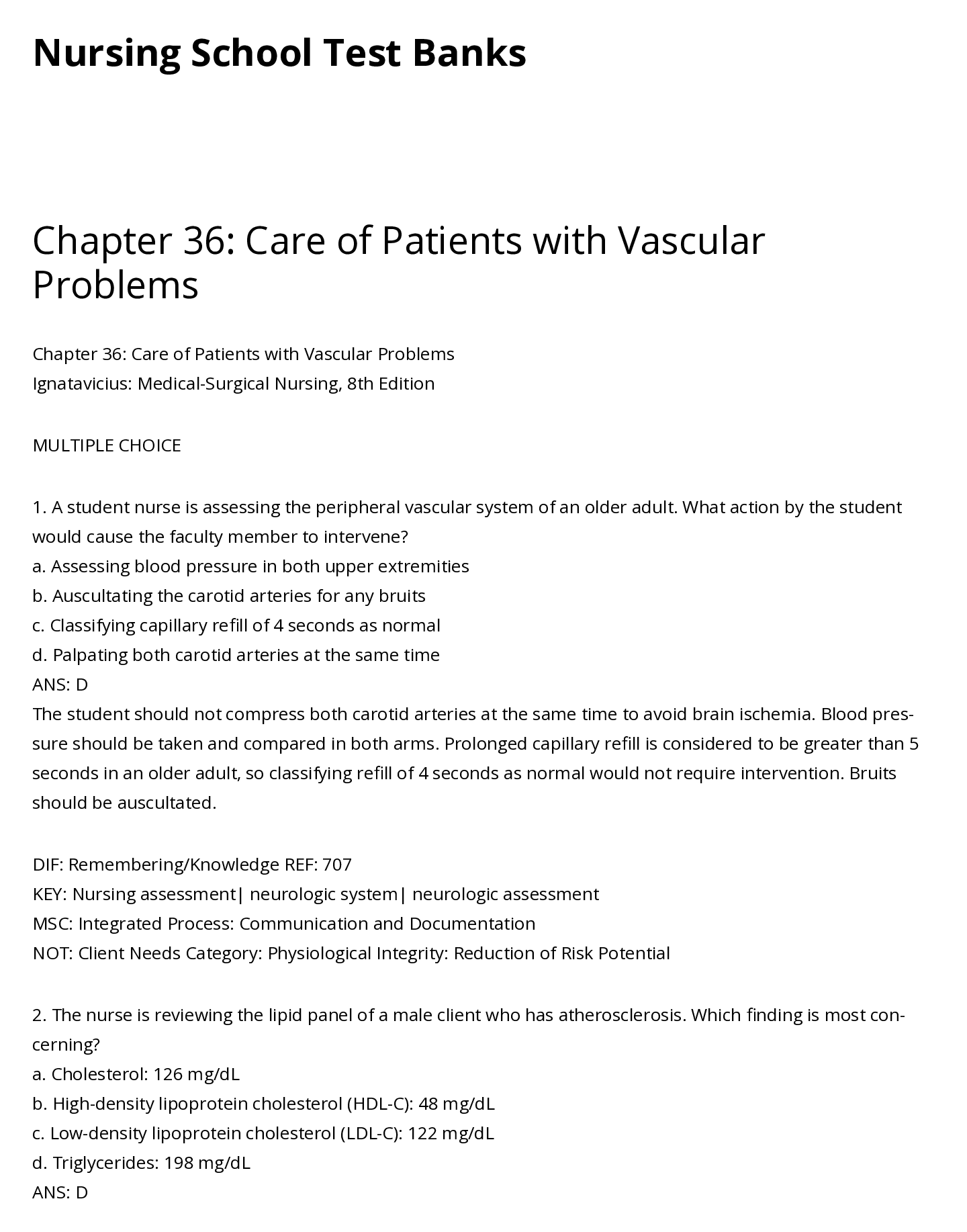 Preview image for NURSING CARE OF PATIENTS WITH VASCULAR PROBLEMS