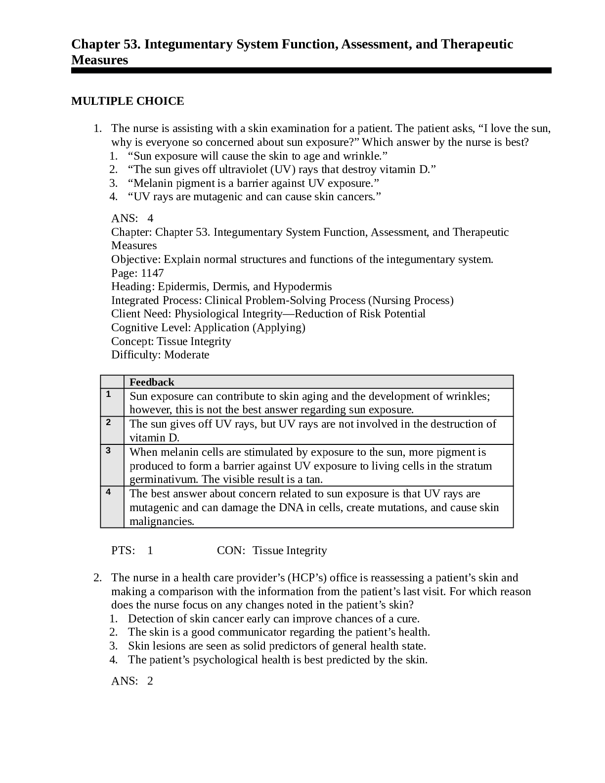 Preview image of NURSING MISC<Chapter 53. Integumentary System Function, Assessment, and Therapeutic Measures>DOWNLOAD TO SCORE A document
