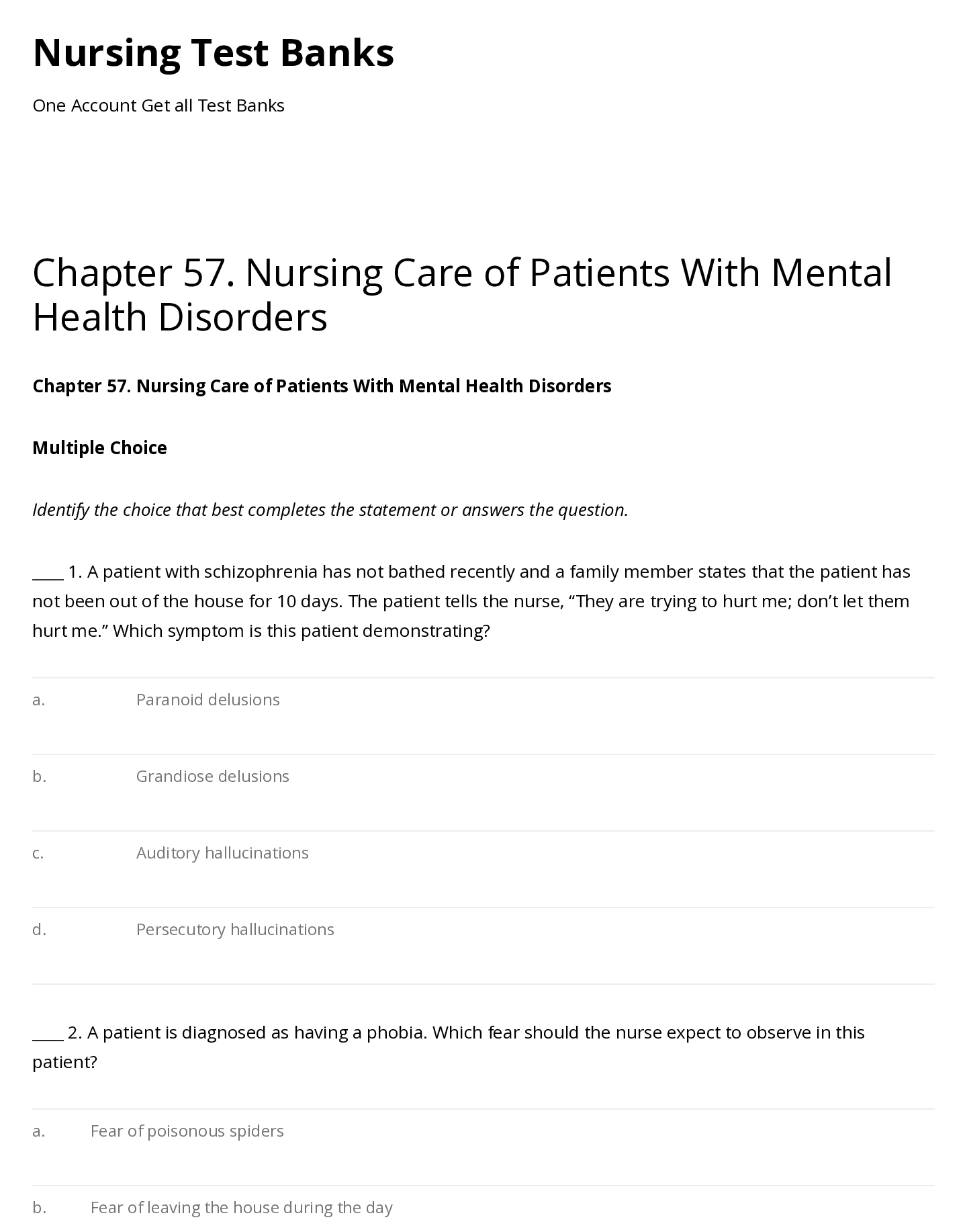 Preview of Chapter 57. Nursing Care of Patients With Mental Health Disorders