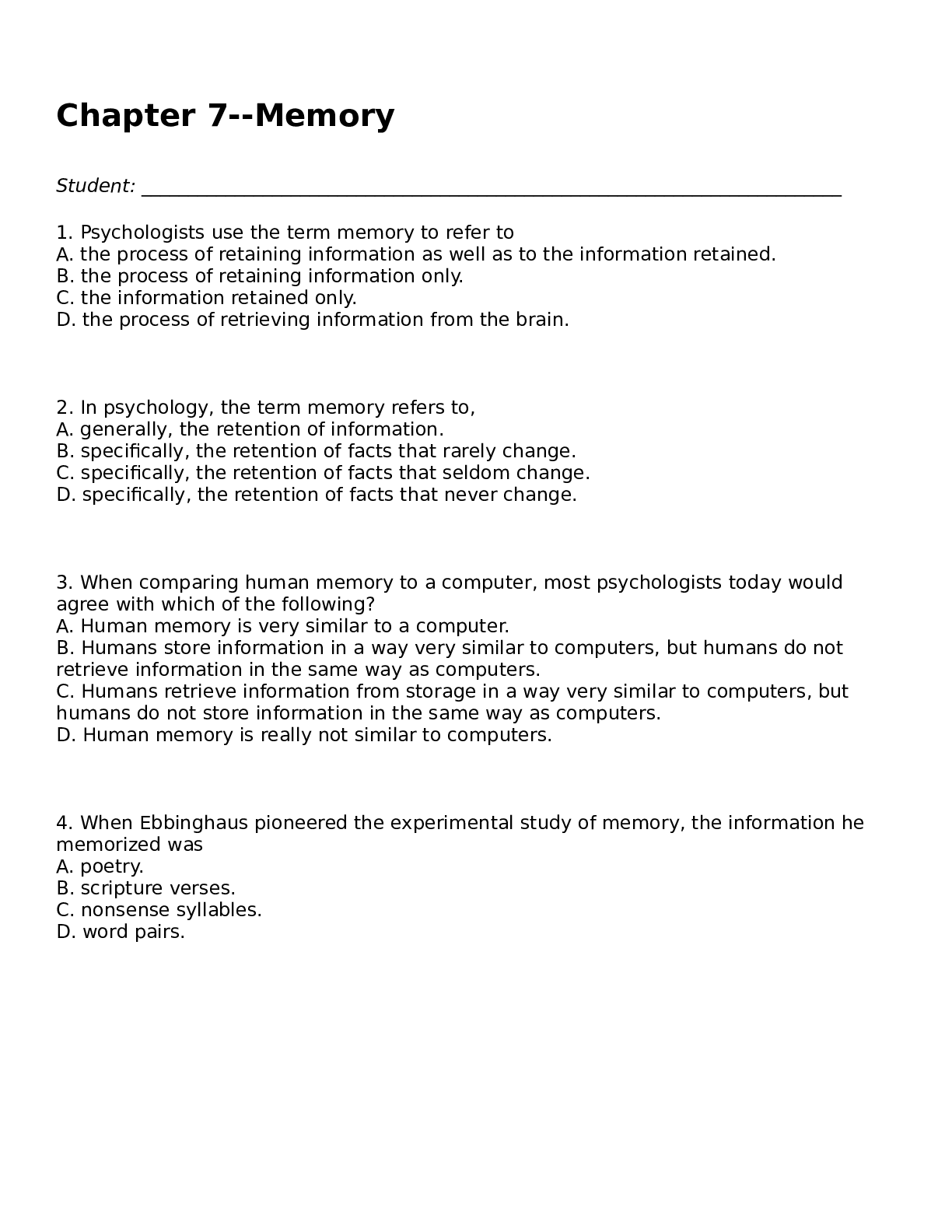 Preview image of Chapter 7--Memory,latest update, very helpful during revision document