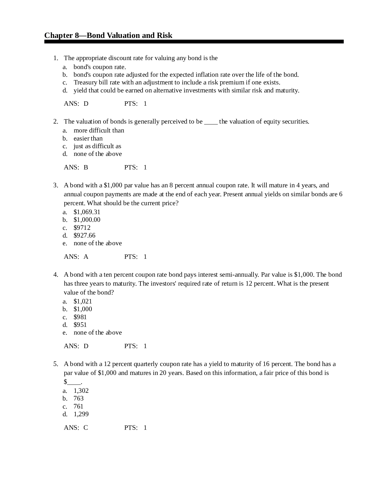 Preview image of ACCT 2011 Chapter 8—Bond Valuation and Risk document