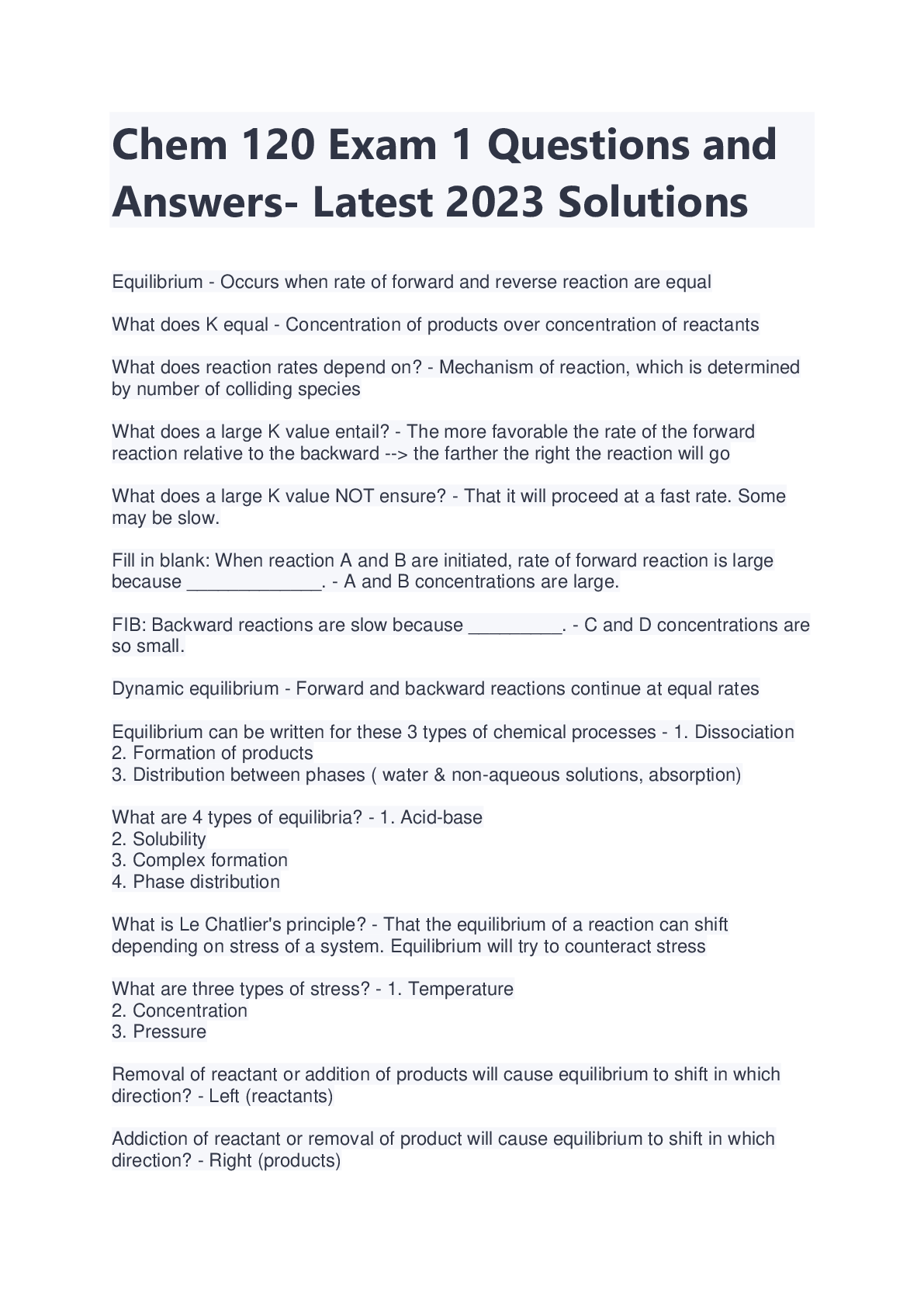 Chem 120 Exam 1 Questions and Answers- Latest 2023/2024 Solutions ...
