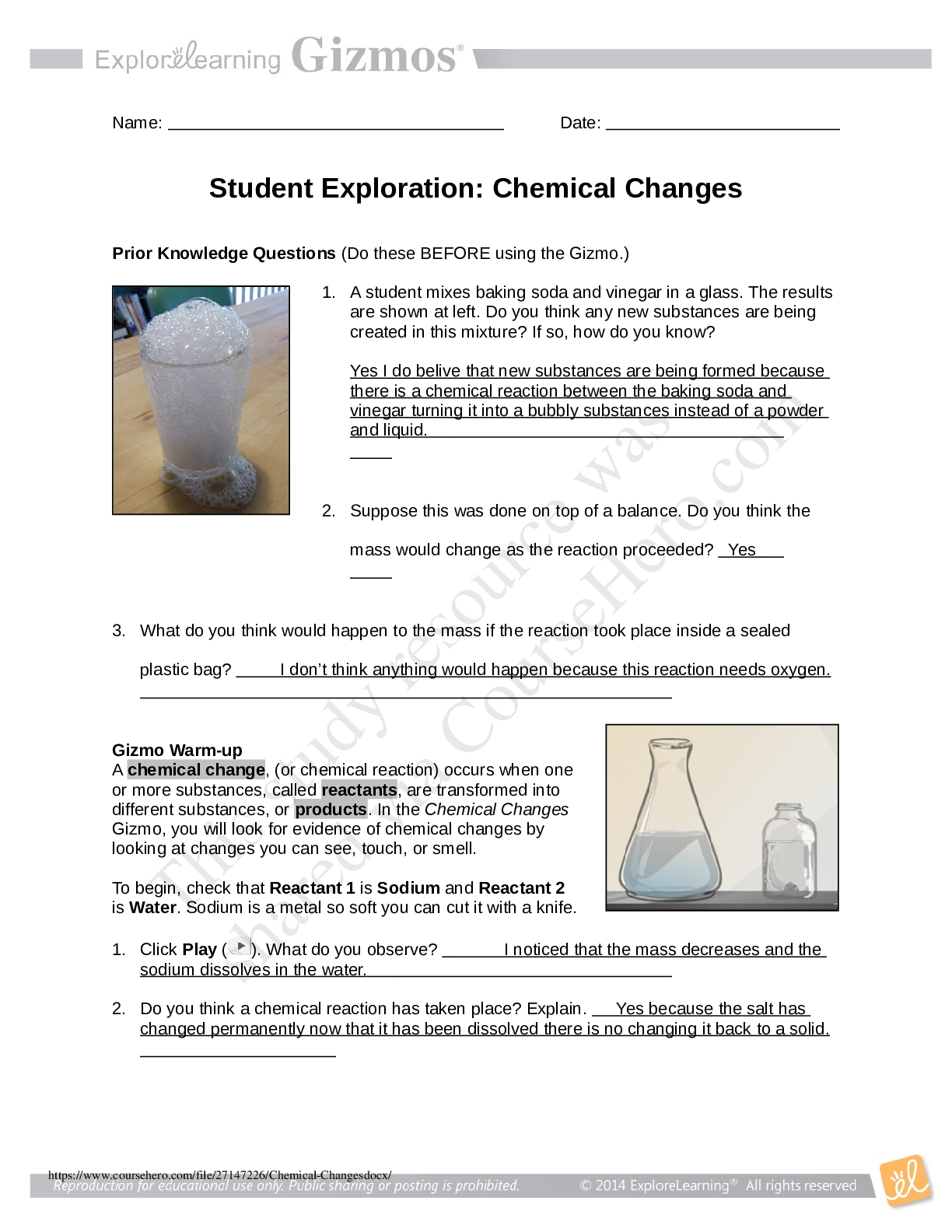 Preview image of Chemical Changes Nevada Virtual Academy - CHEMISTRY 304 document