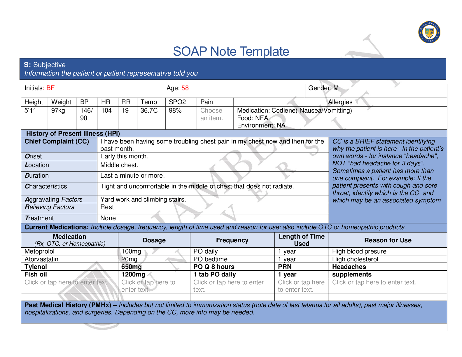 NR 509 Week 4 Chest Pain SOAP Note – Scholarfriends - Scholarfriends