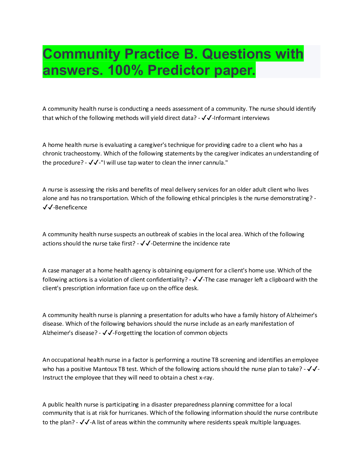 Community Projects Answers Sheet.pdf Community Practice B. Questions with answers. 100% Predictor paper ...