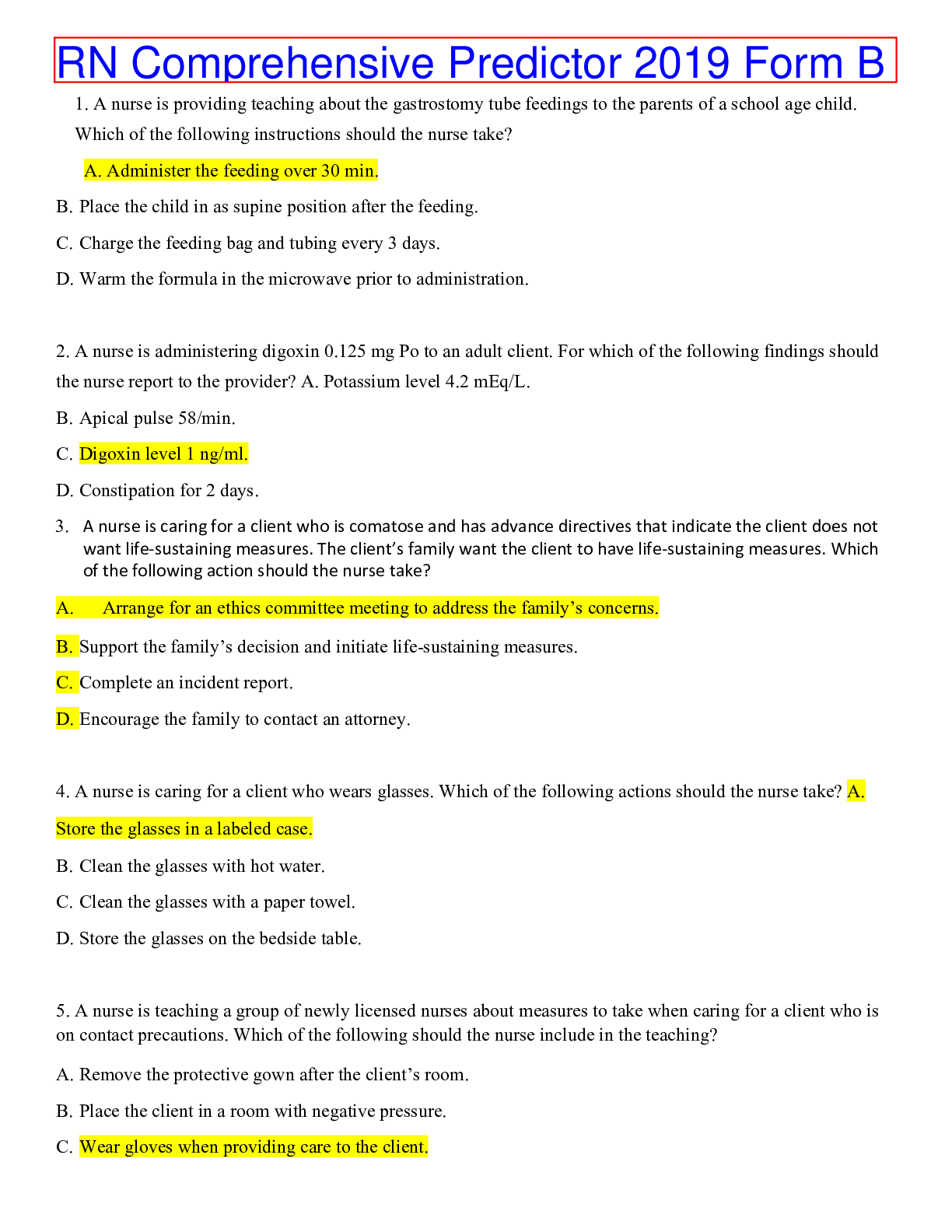 ComprehensivePredictor 2019 form B ( questions with 100% verfied correct answers)