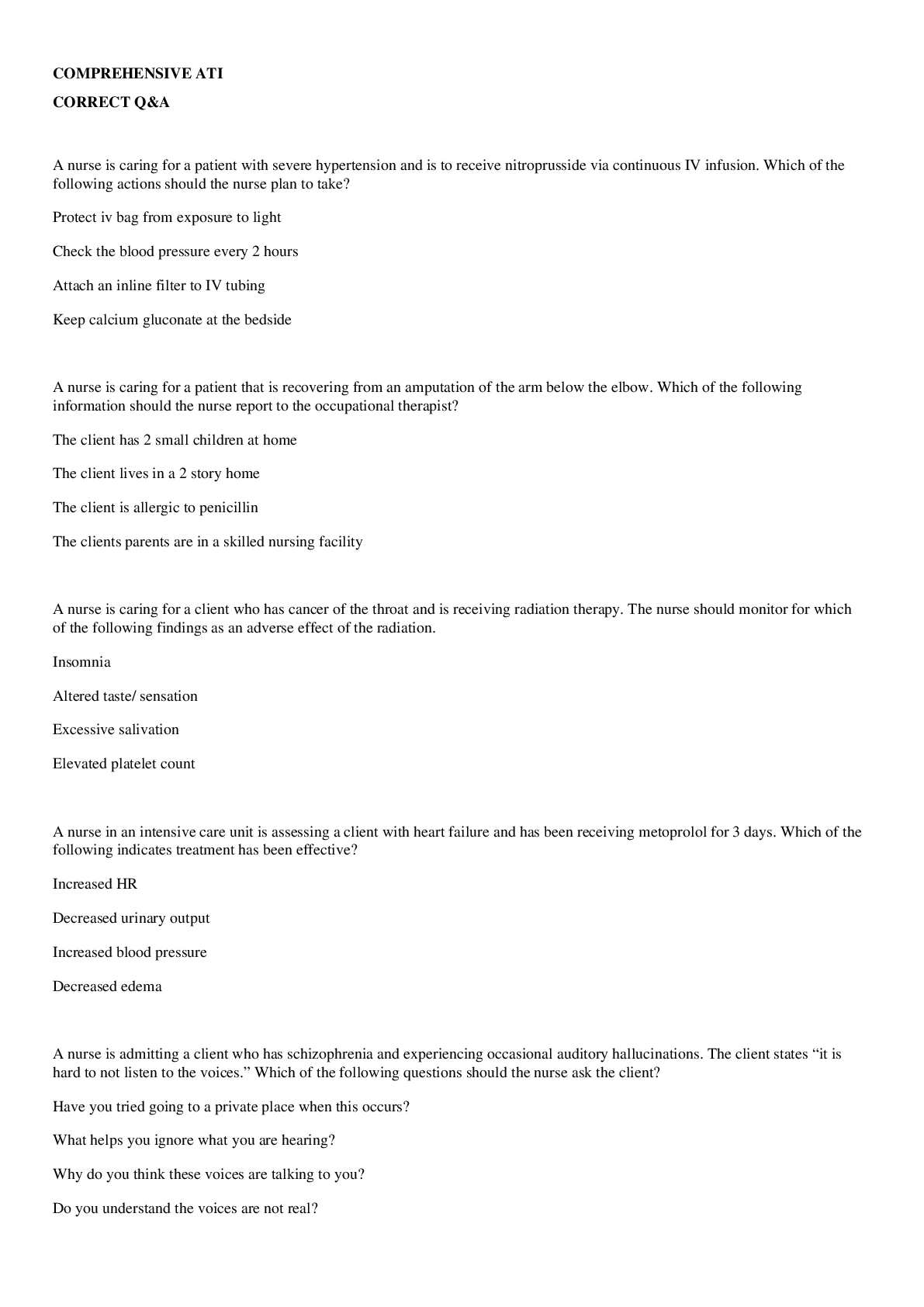 Preview image of COMPREHENSIVE ATI CORRECT Q&A document