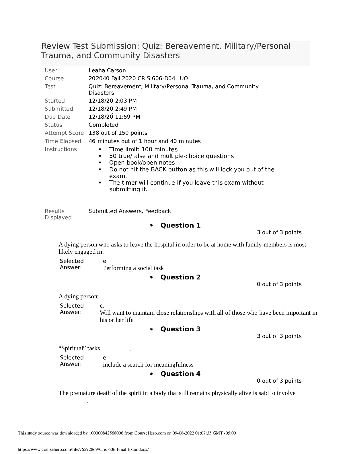 Preview image for Cris 606 Final Exam Questions nd Answers -Liberty University