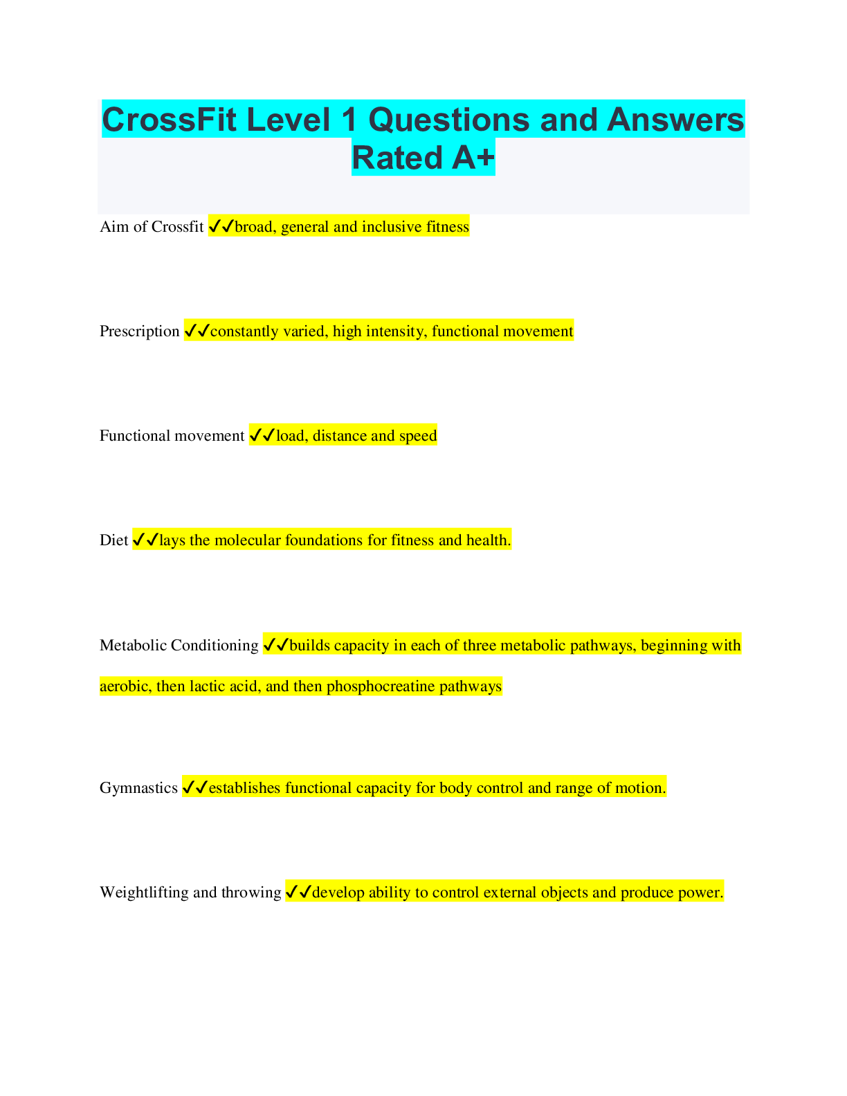CrossFit Level 1 Questions and Answers Rated A+ – Scholarfriends ...