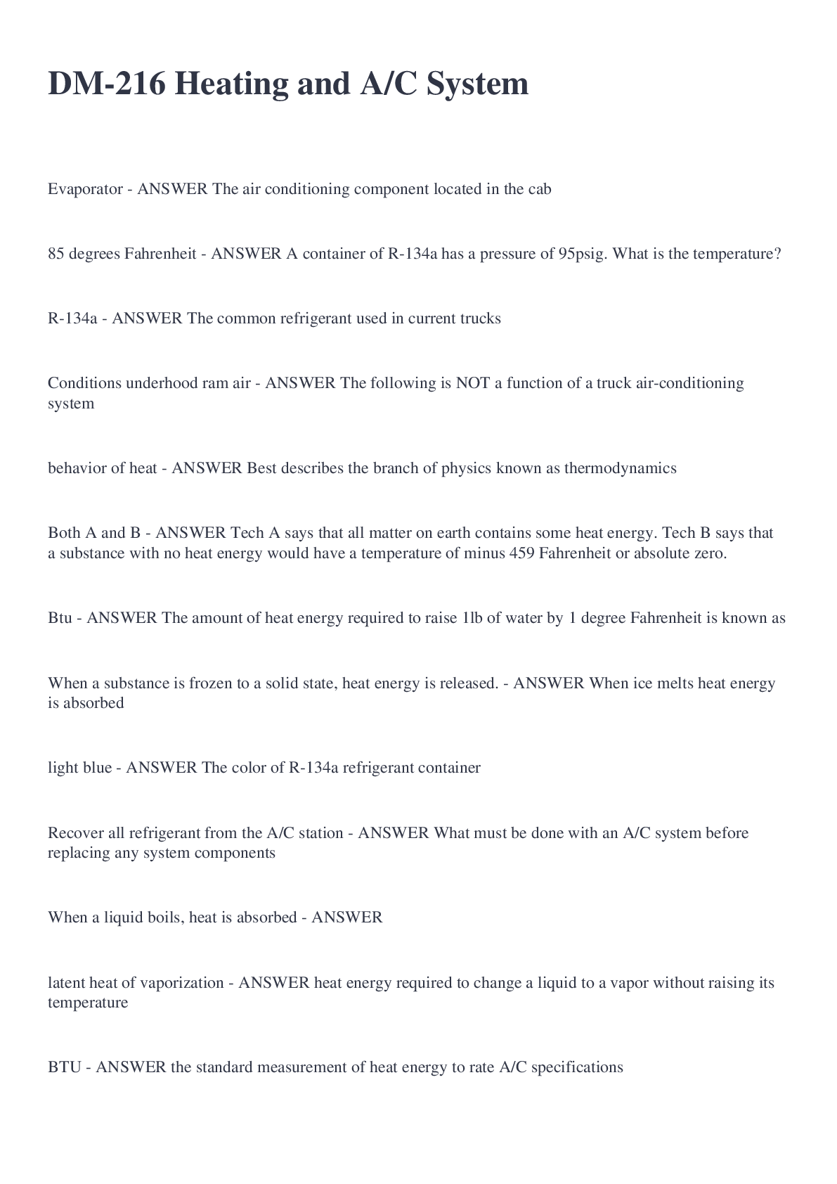 Preview image of DM-216 Heating and A/C System document