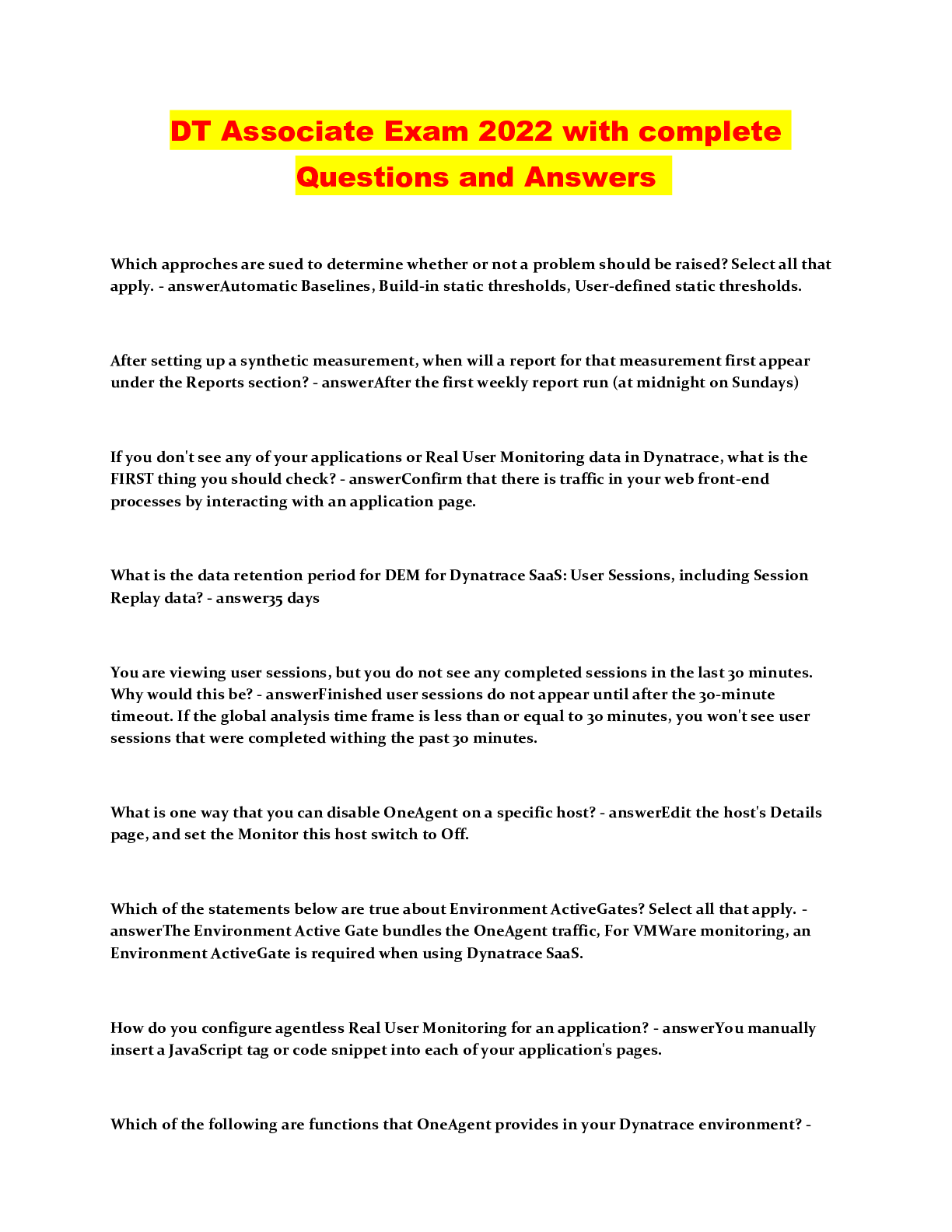DT Associate Exam 2022 with complete Questions and Answers - Scholarfriends