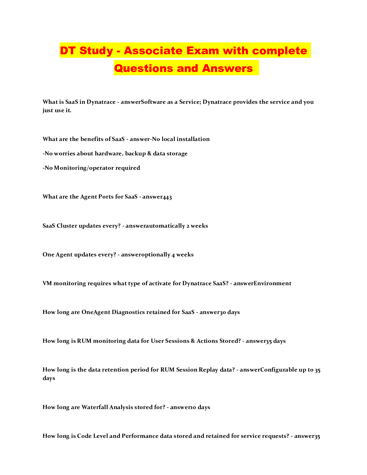 Question Associate DT Study - Associate Exam with complete Questions and Answers ...