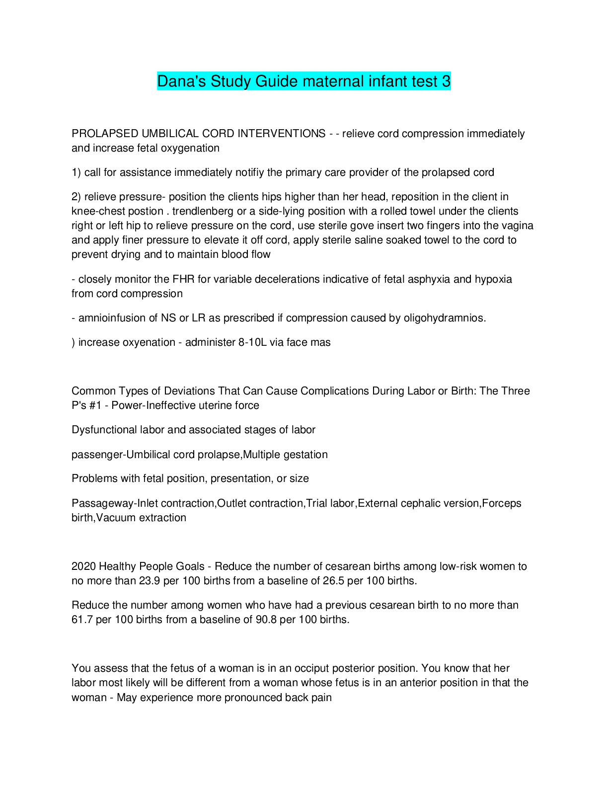 Preview image for Dana's Study Guide maternal infant test 3