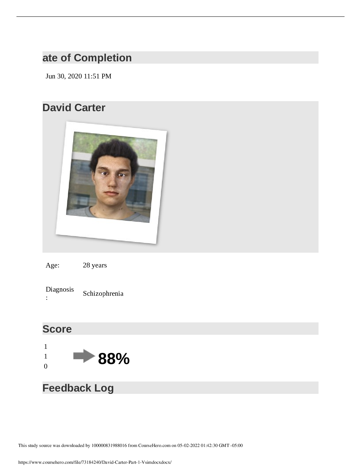 Preview image for David Carter: Schizophrenia, Part 1 -VSIM