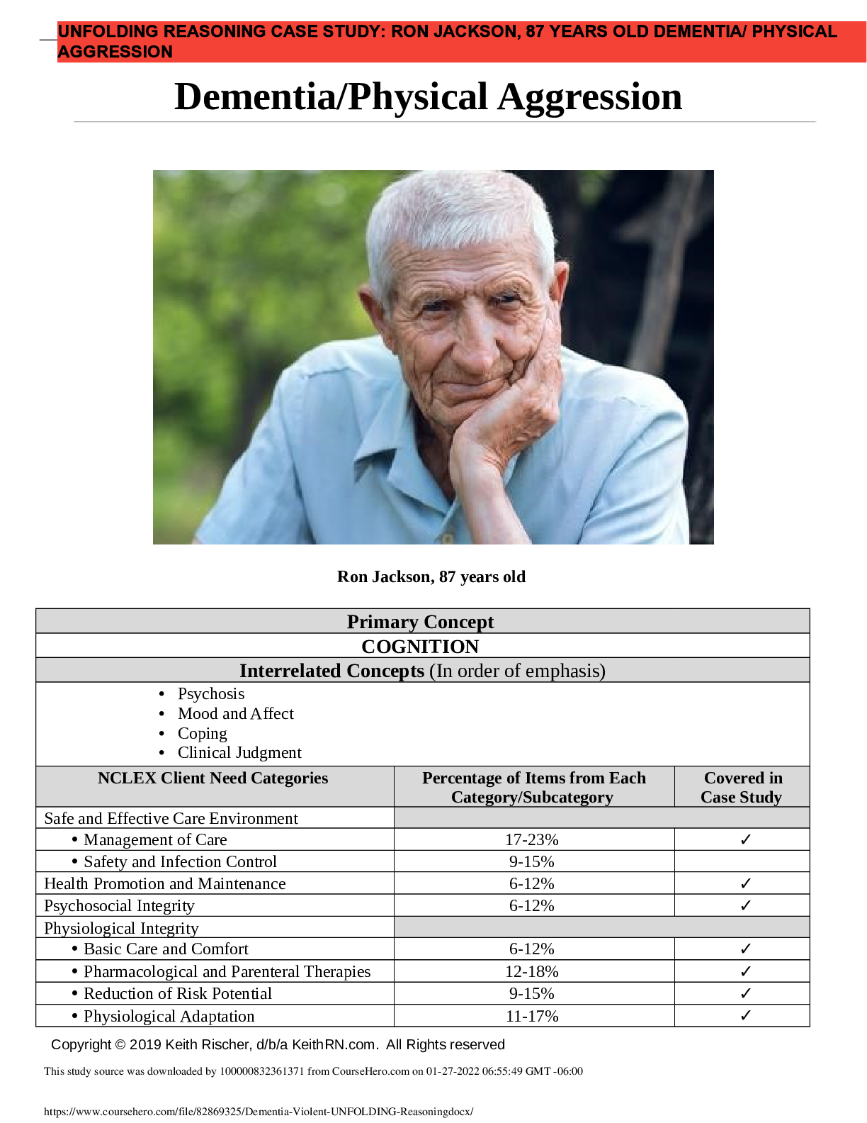Preview image for UNFOLDING REASONING CASE STUDY: RON JACKSON, 87 YEARS OLD DEMENTIA/ PHYSICAL AGGRESSION