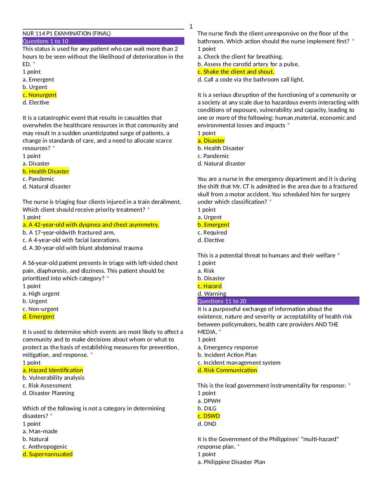 Recommended document preview for University of South Carolina MEDI 117/ NUR 114 P1 EXAMINATION (FINAL)