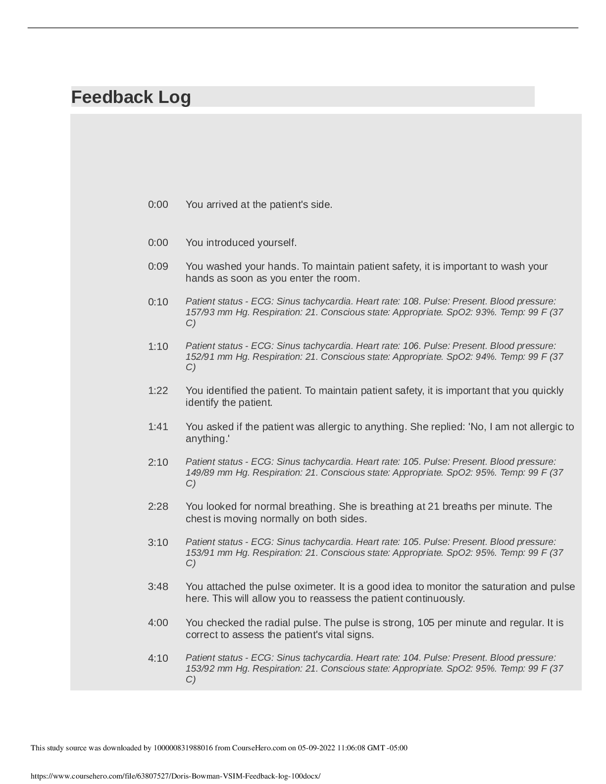 Preview image for Doris Bowman VSIM Feedback log 100%