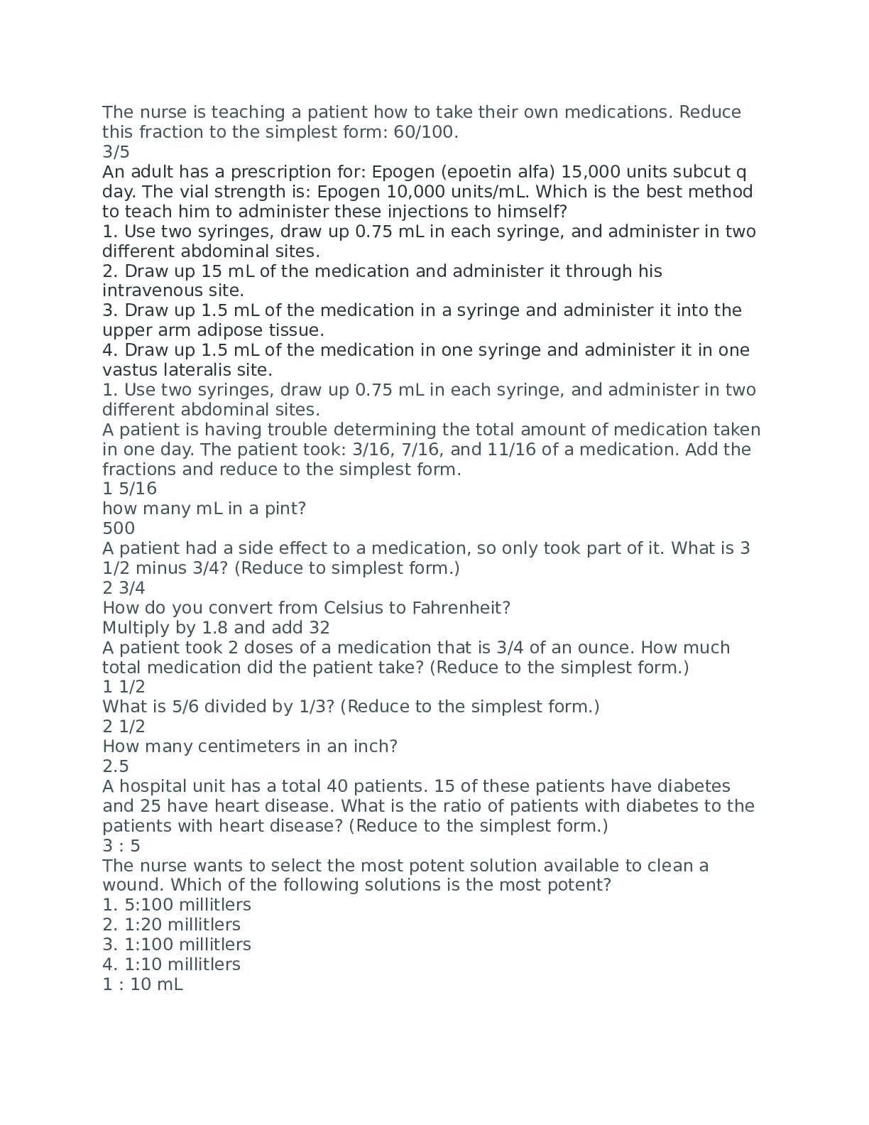 Preview image for Dosage and Calculations Test Bank