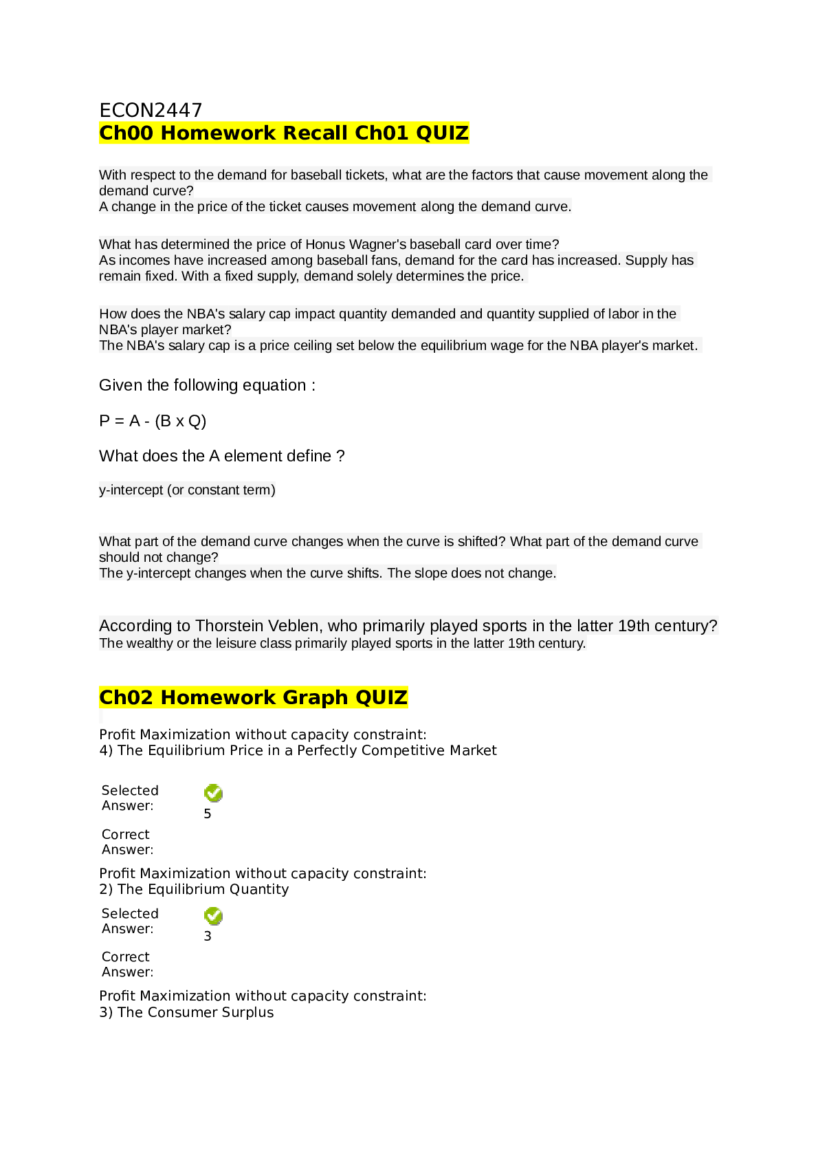 Preview image for ECON2447 Homework Recall ANSWER KEY 2022