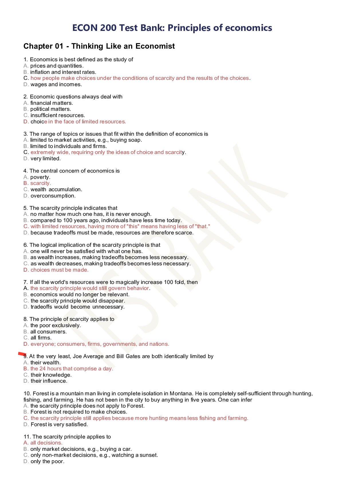 Preview of ECON 200 Test Bank: Principles of economics