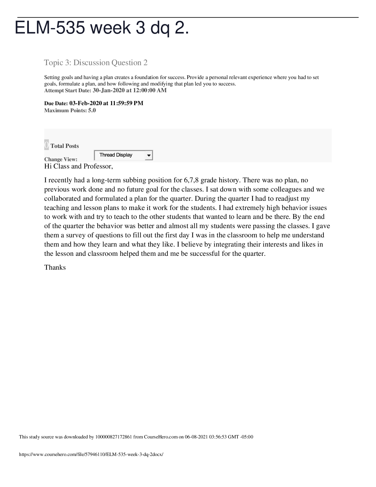 Preview of ELM-535 week 3 dq 2.,WELL VERIFIED WITH CORRECT ANSWERS.