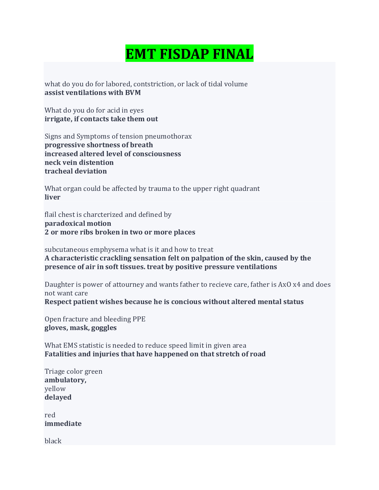 EMT FISDAP FINAL EXAM QUESTIONS AND ANSWERS 2022/2023 – Scholarfriends ...