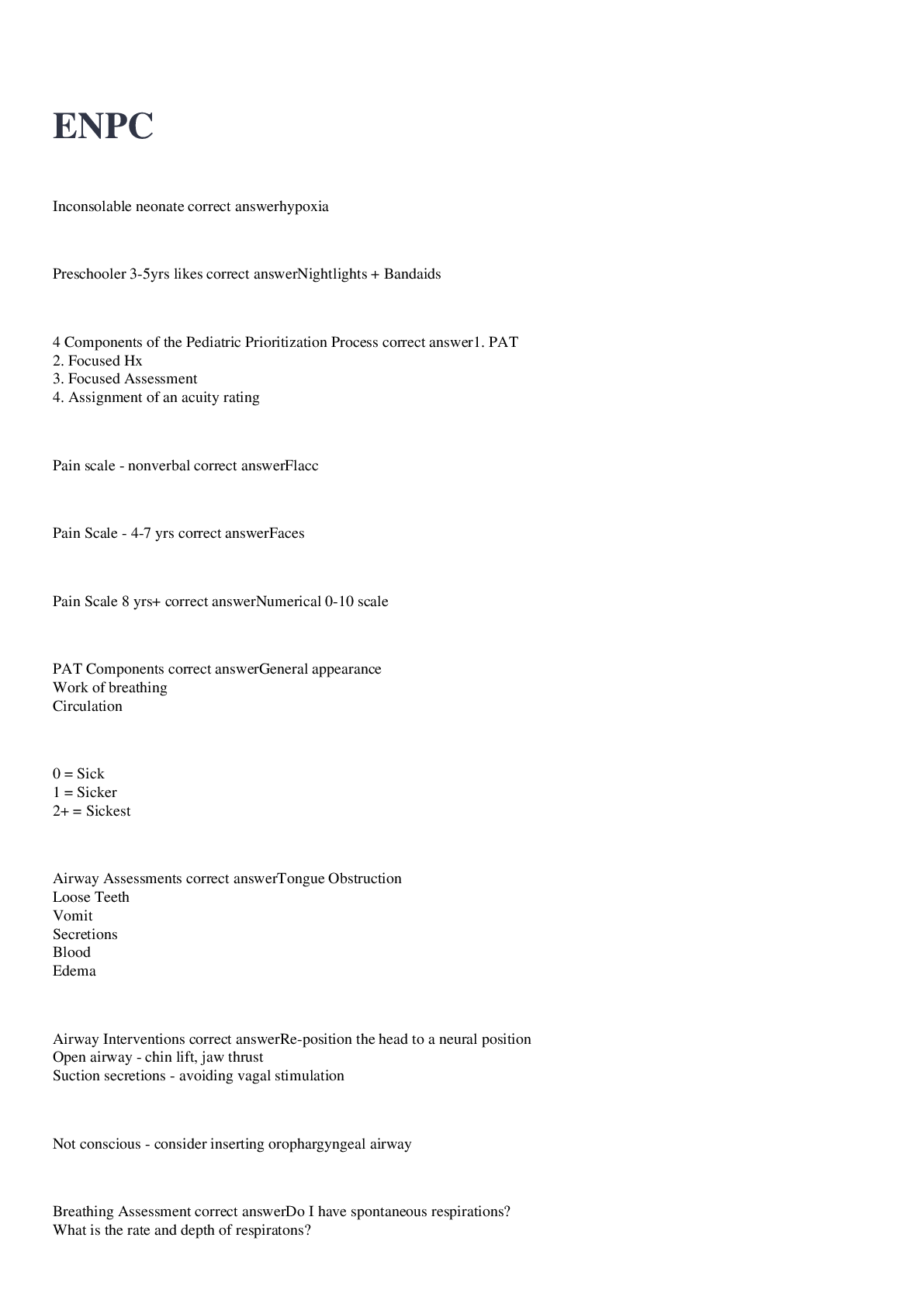 Preview image for ENPC (Emergency Nursing Pediatric Course) Test Questions and Answers 100% Correct