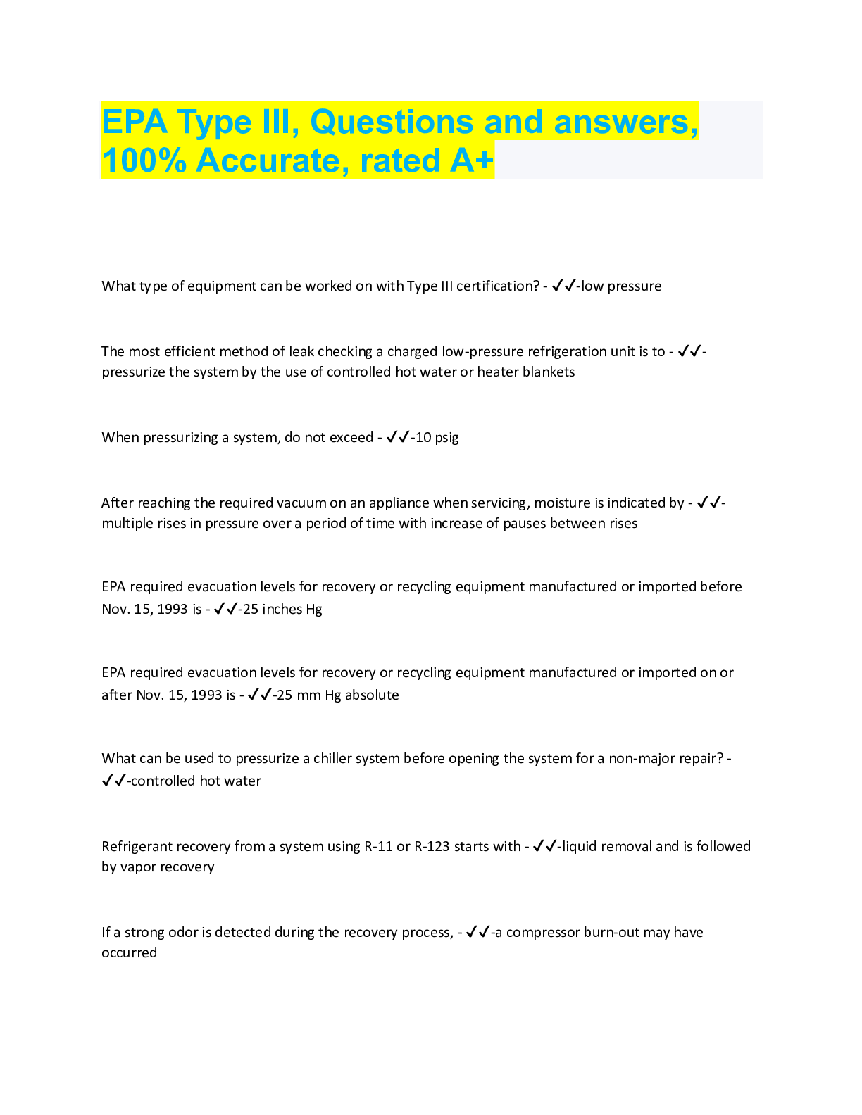 EPA Type III, Questions and answers, 100% Accurate, rated A+ ...
