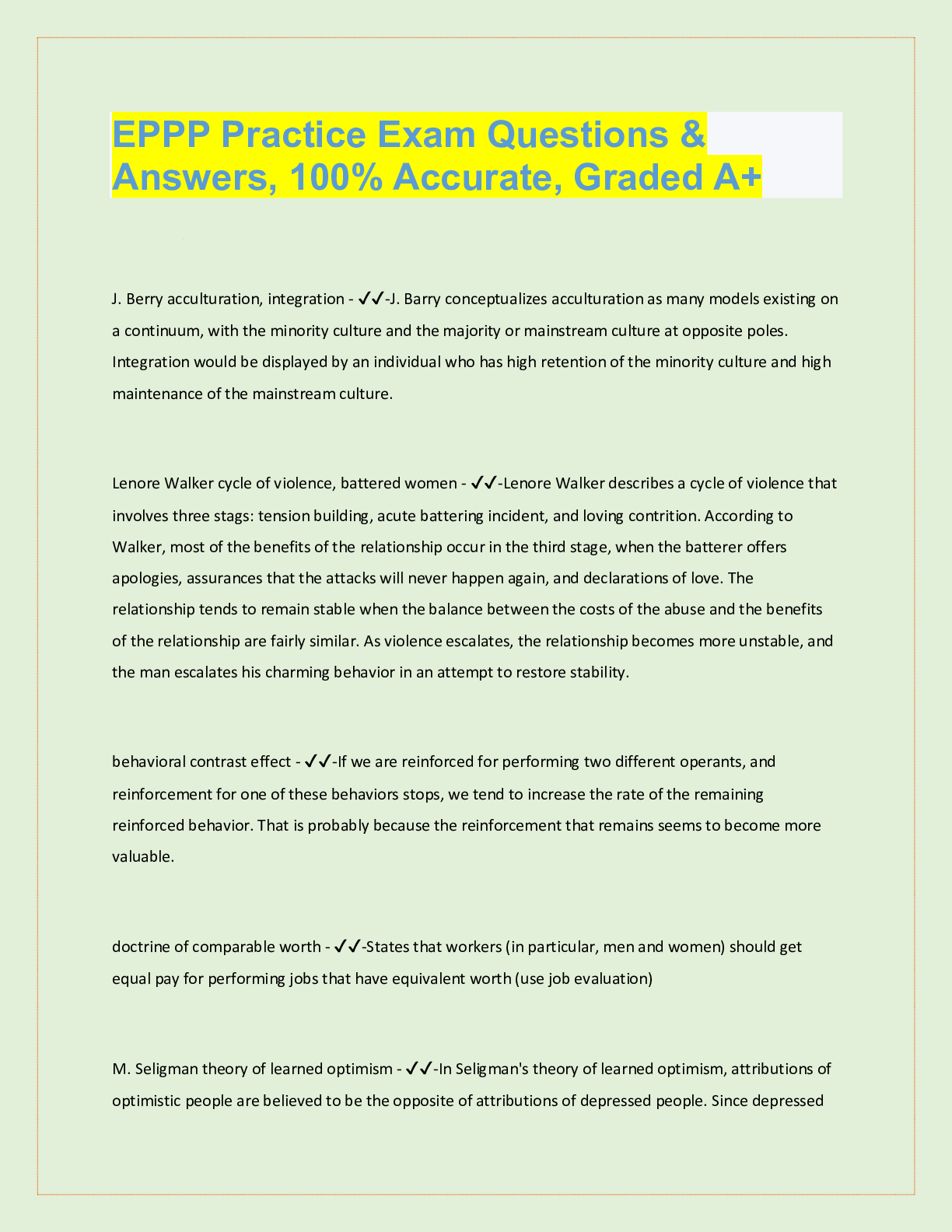 EPPP Practice Exam Questions & Answers, 100% Accurate, Graded A+ ...