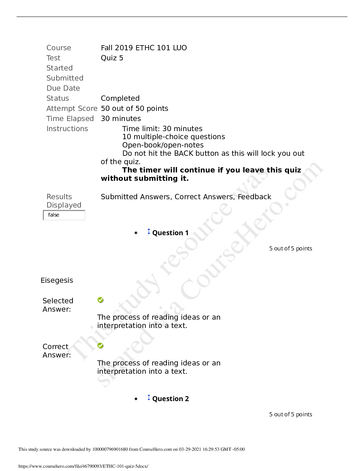 Preview image of Course Fall 2019 ETHC 101 LUO Test Quiz 5 2021 document