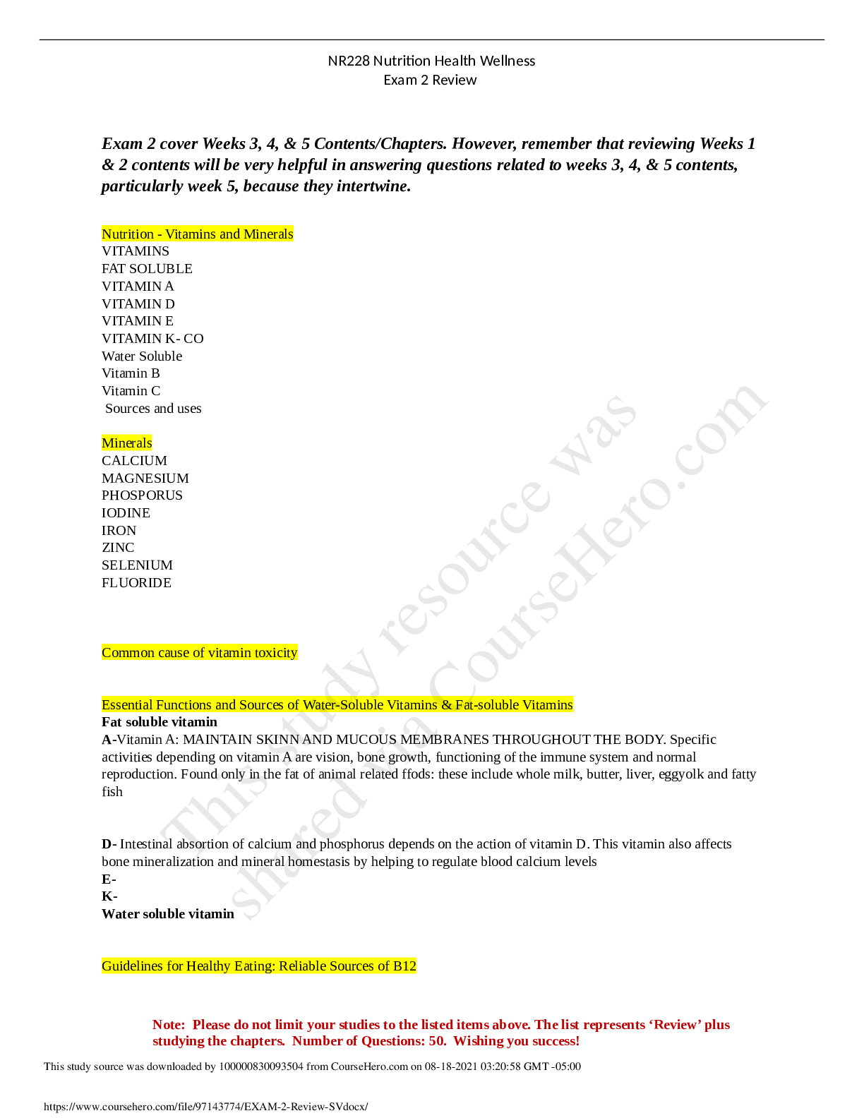 Preview image of EXAM 2 Review_SV.docx document