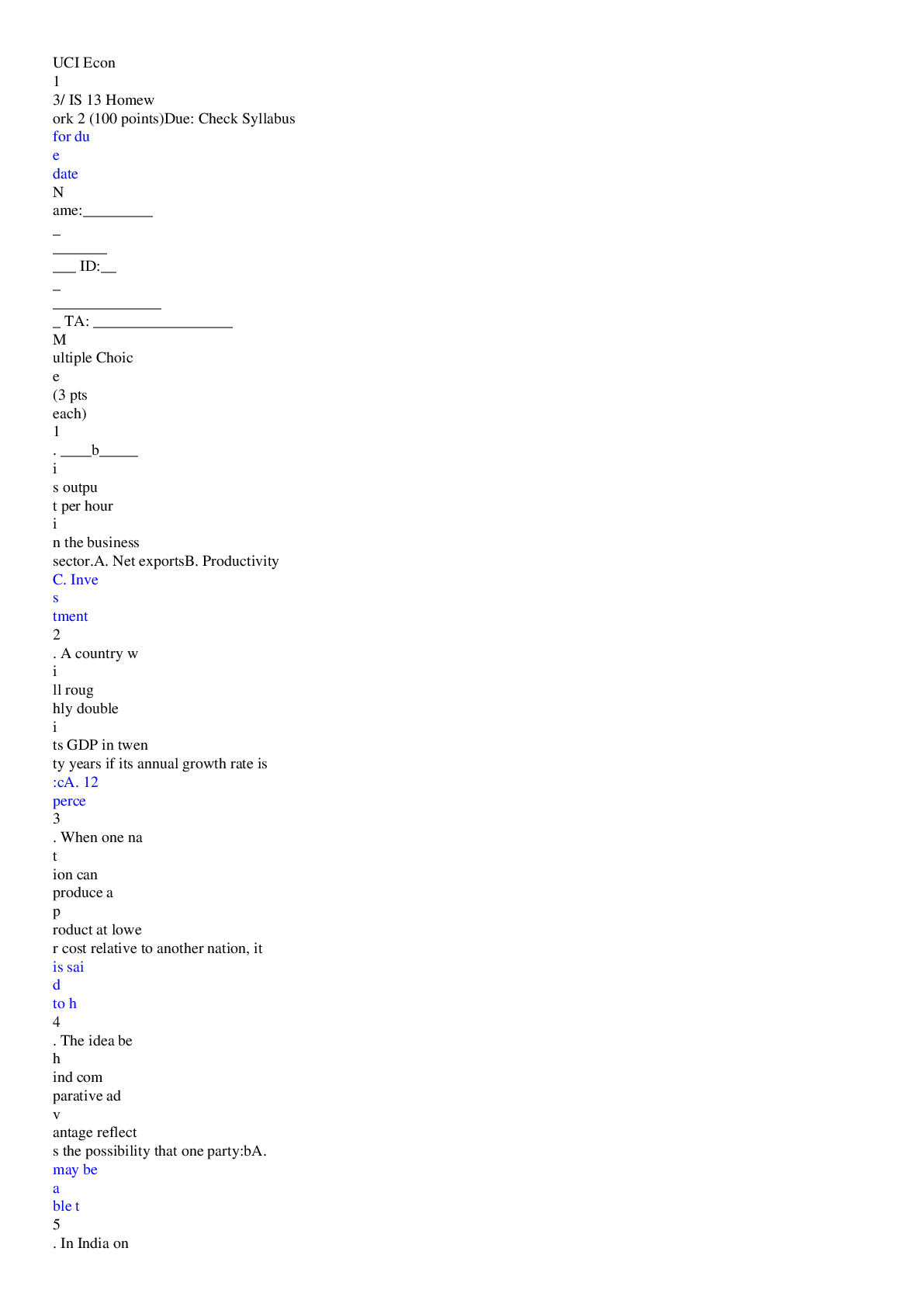 Preview image of Econ 13 /Econ13 Homework 2 (100 points) document