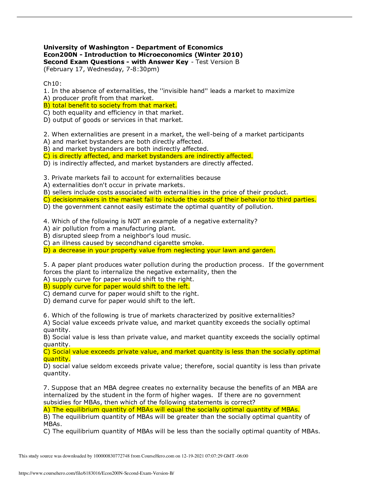 Preview image for Econ200N - Second Exam - Version B
