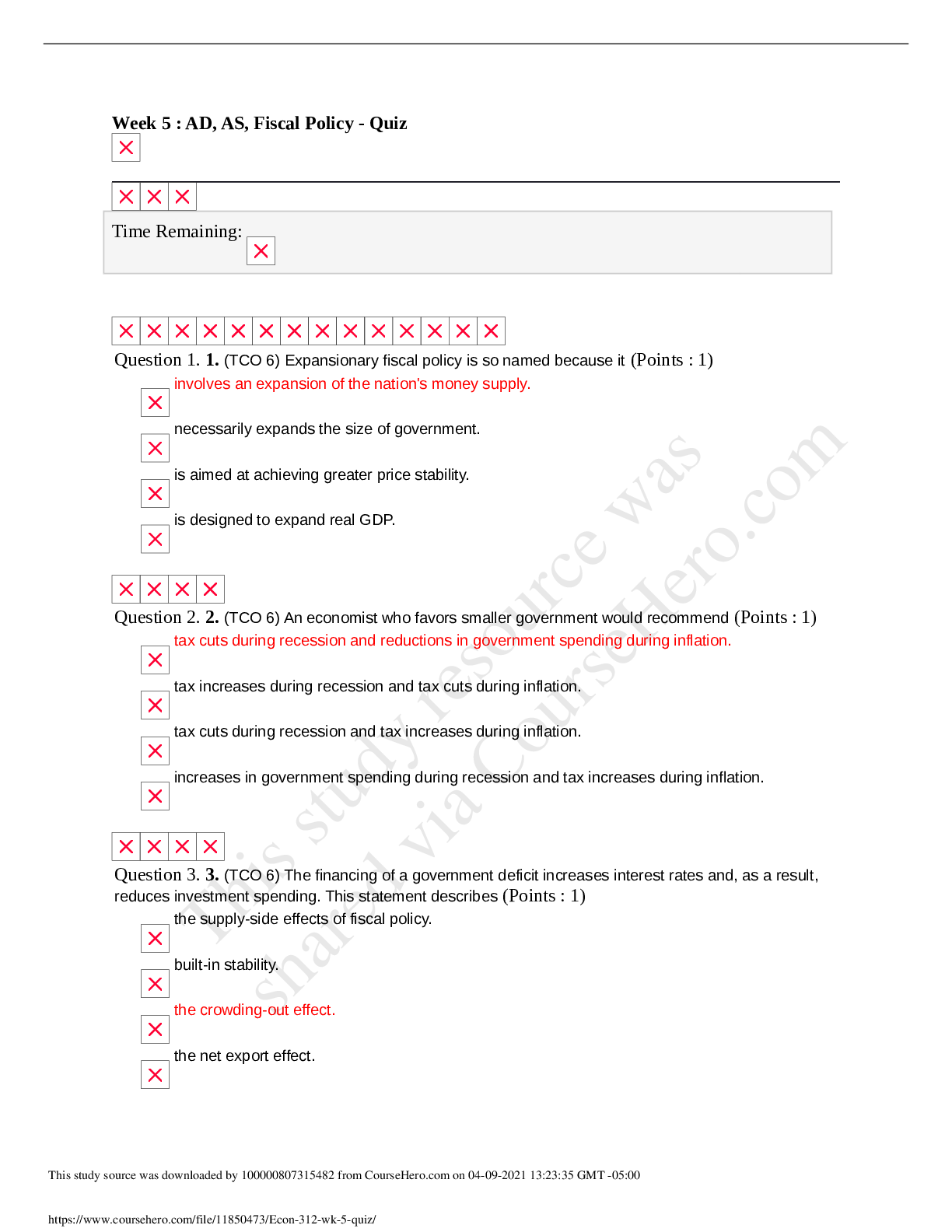 Preview image of ECON 312 Week 5 Quiz 2020 document