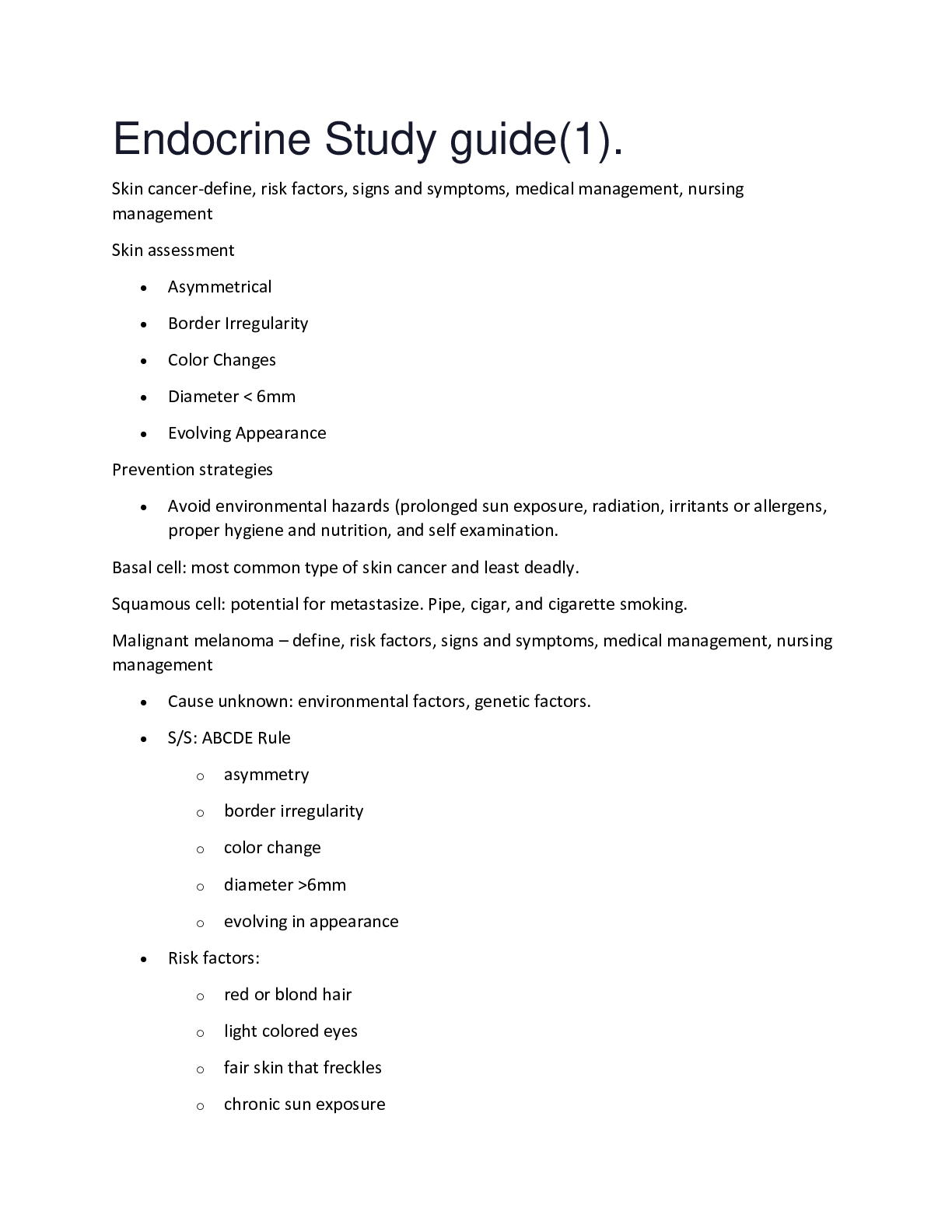 Preview image of Auburn University, Montgomery - NURSING 3240 Endocrine Study guide(1). document