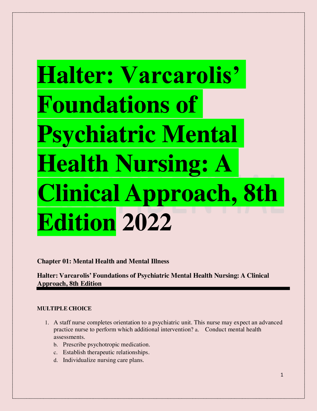 Preview image for Halter: Varcarolis’ Foundations of Psychiatric Mental Health Nursing: A Clinical Approach, 8th Edition