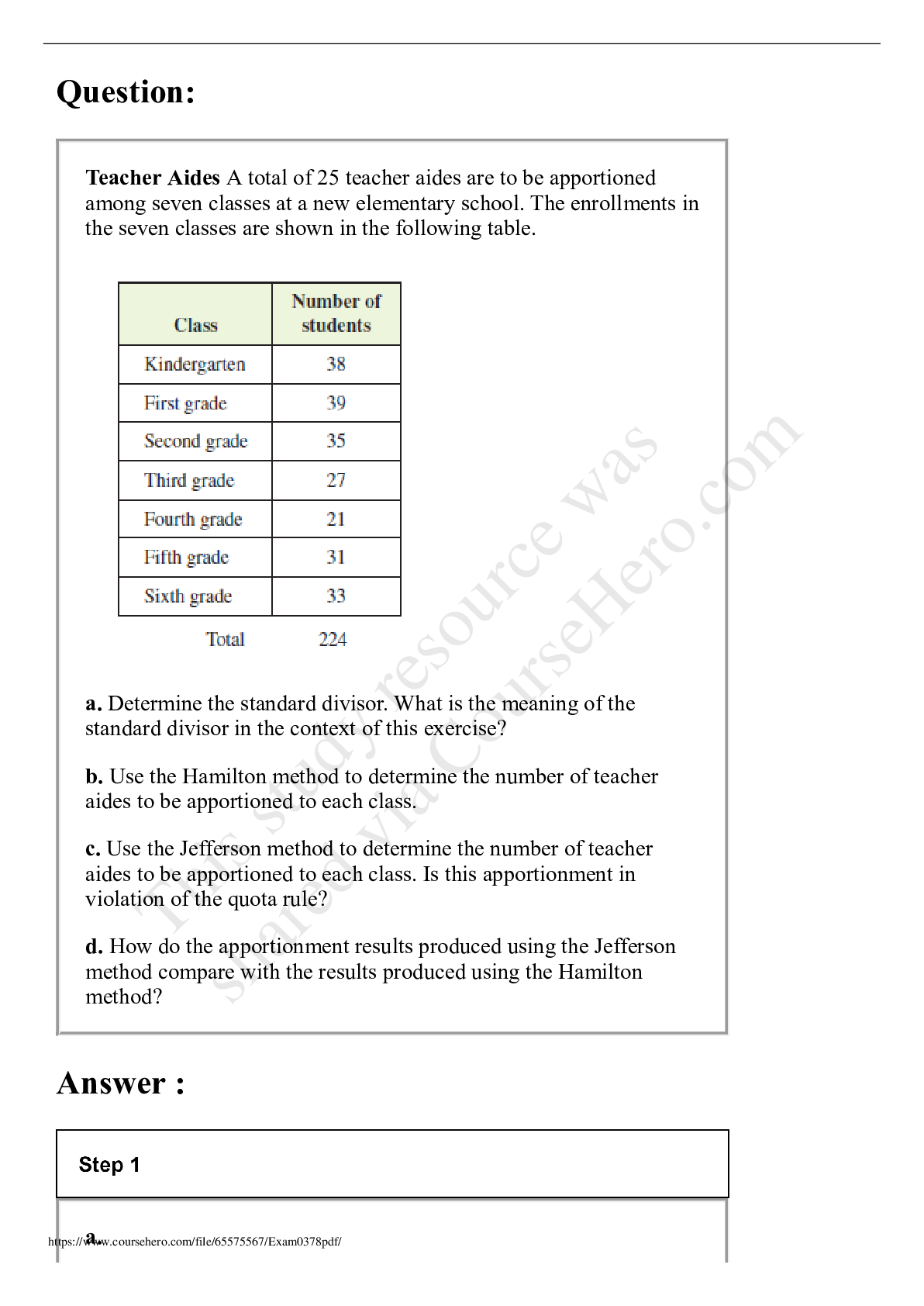 Preview image of   MATH 115 Exam 0378 document