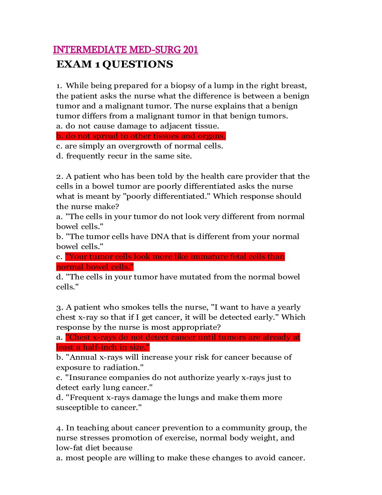 Preview image for INTERMEDIATE MED-SURG 201 EXAM 1 QUESTIONS And ANSWERS (Latest Update)