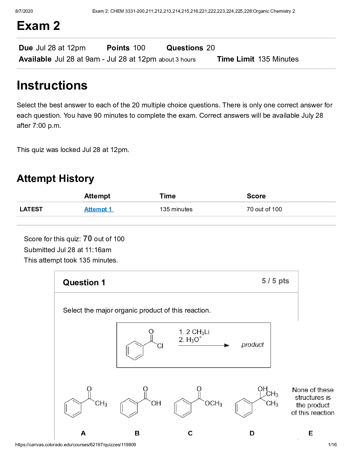 Preview image for Exam 2: CHEM 3331-200,211,212,213,214,215,216,221,222,223,224,225,226:Organic Chemistry 2