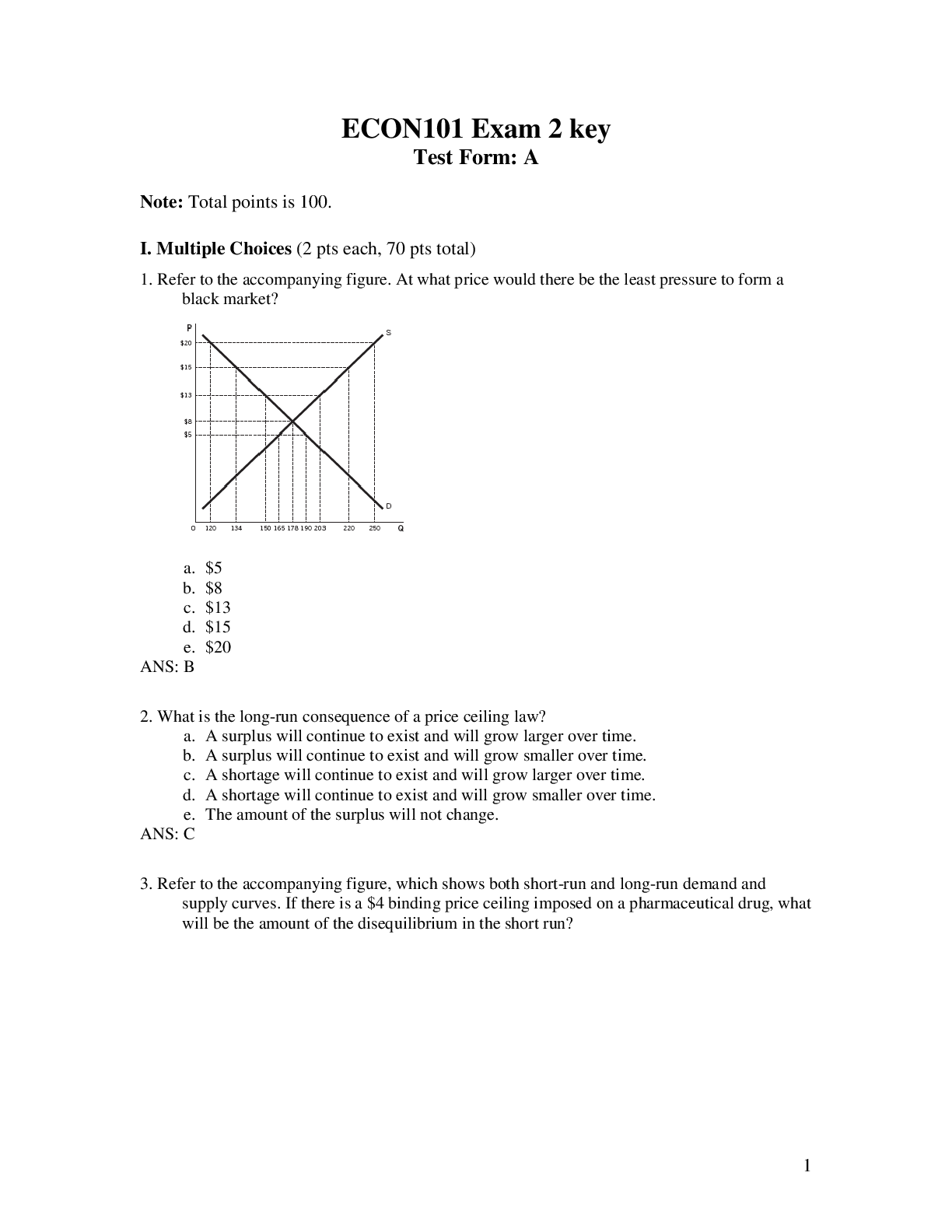 Preview image for ECON101 Exam 2 key Test Form: A