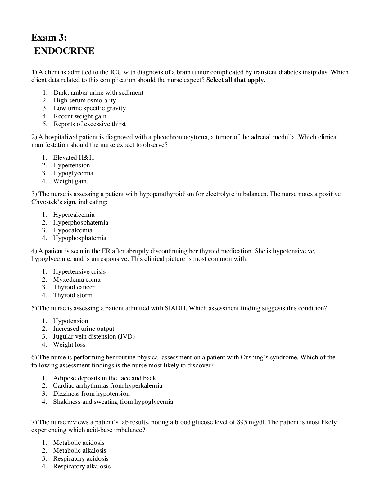 Preview image of Exam 3 ENDOCRINE Questions document
