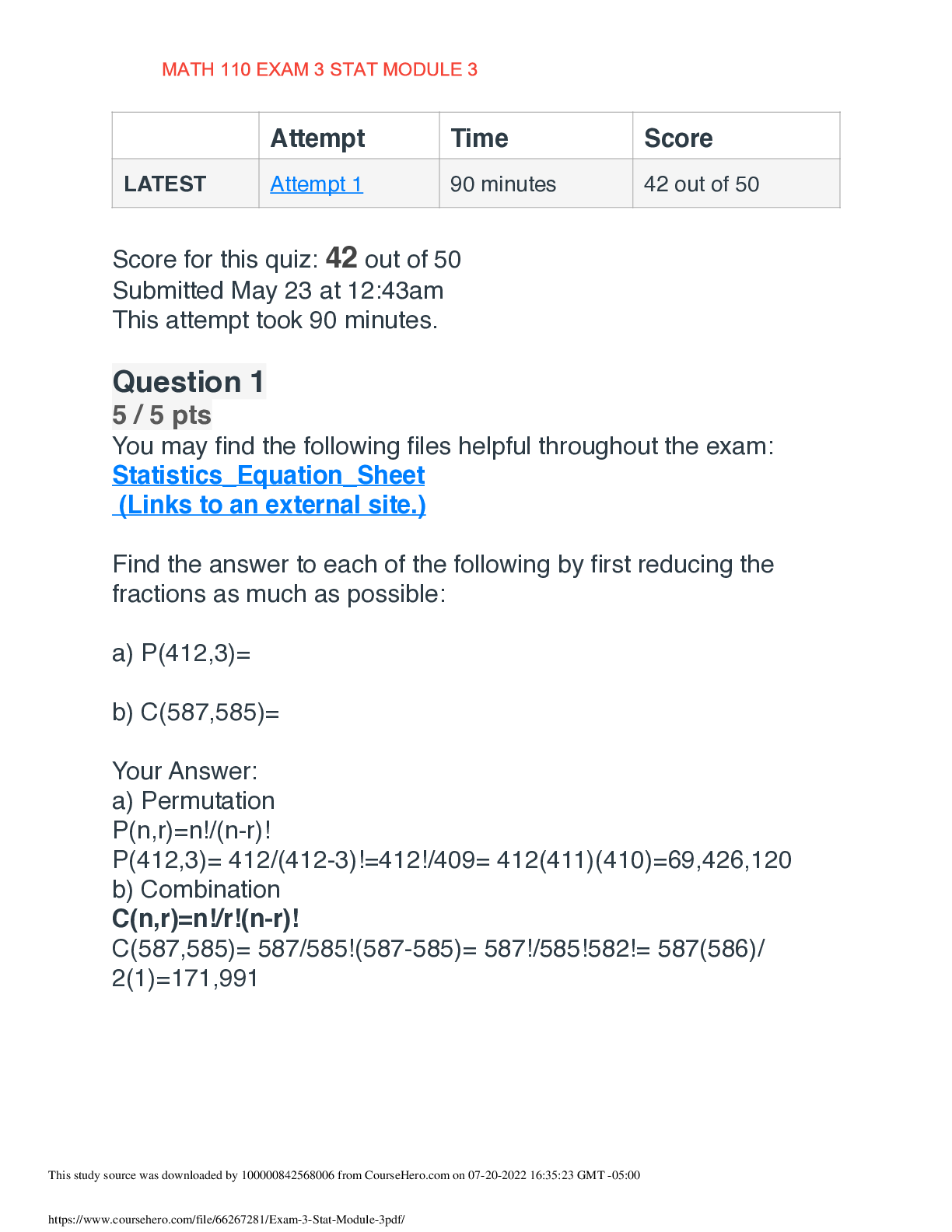 Preview image of MATH 110 EXAM 3 STAT MODULE 3 document
